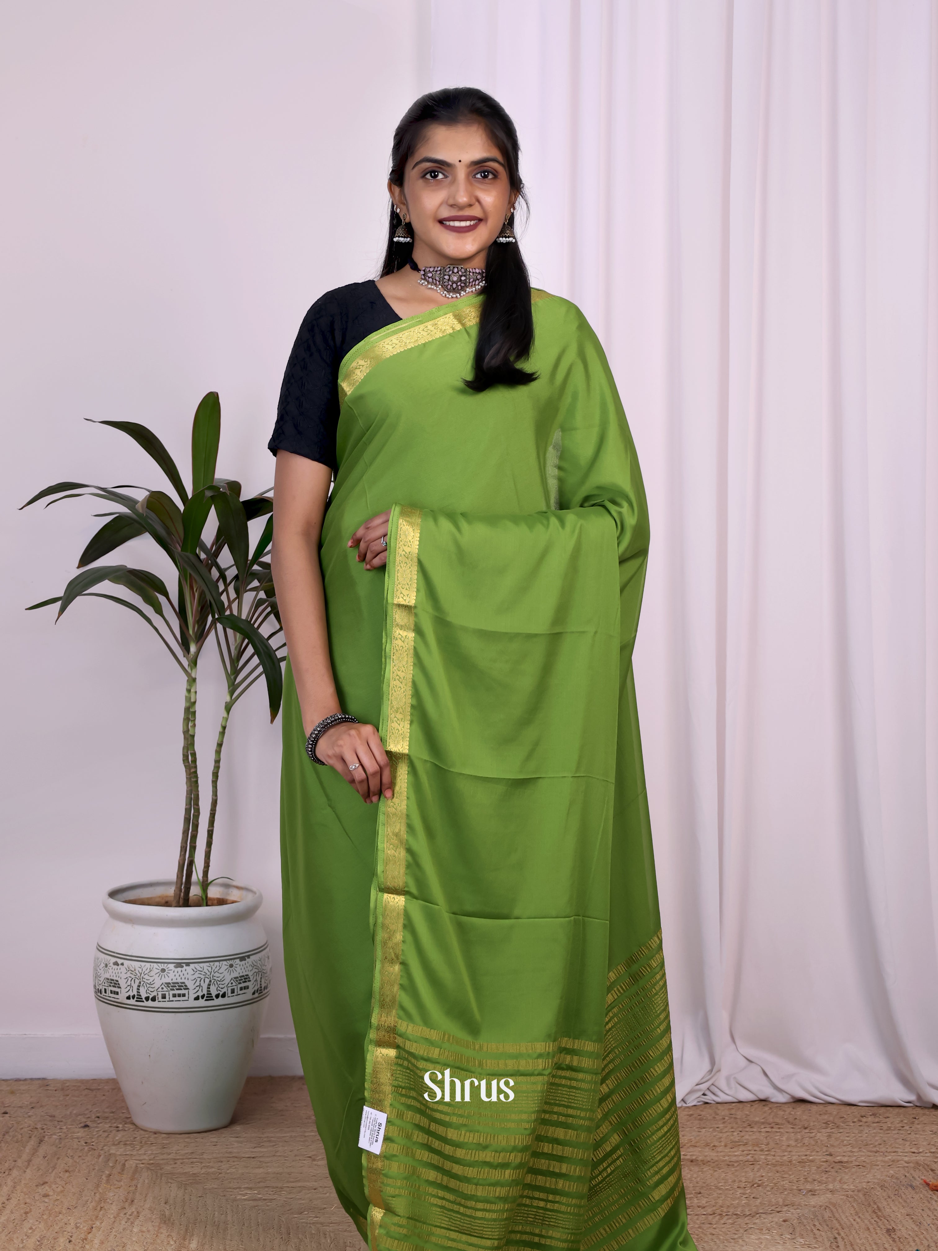 Green - Semi Mysoresilk Saree - Shop on Shrus.com