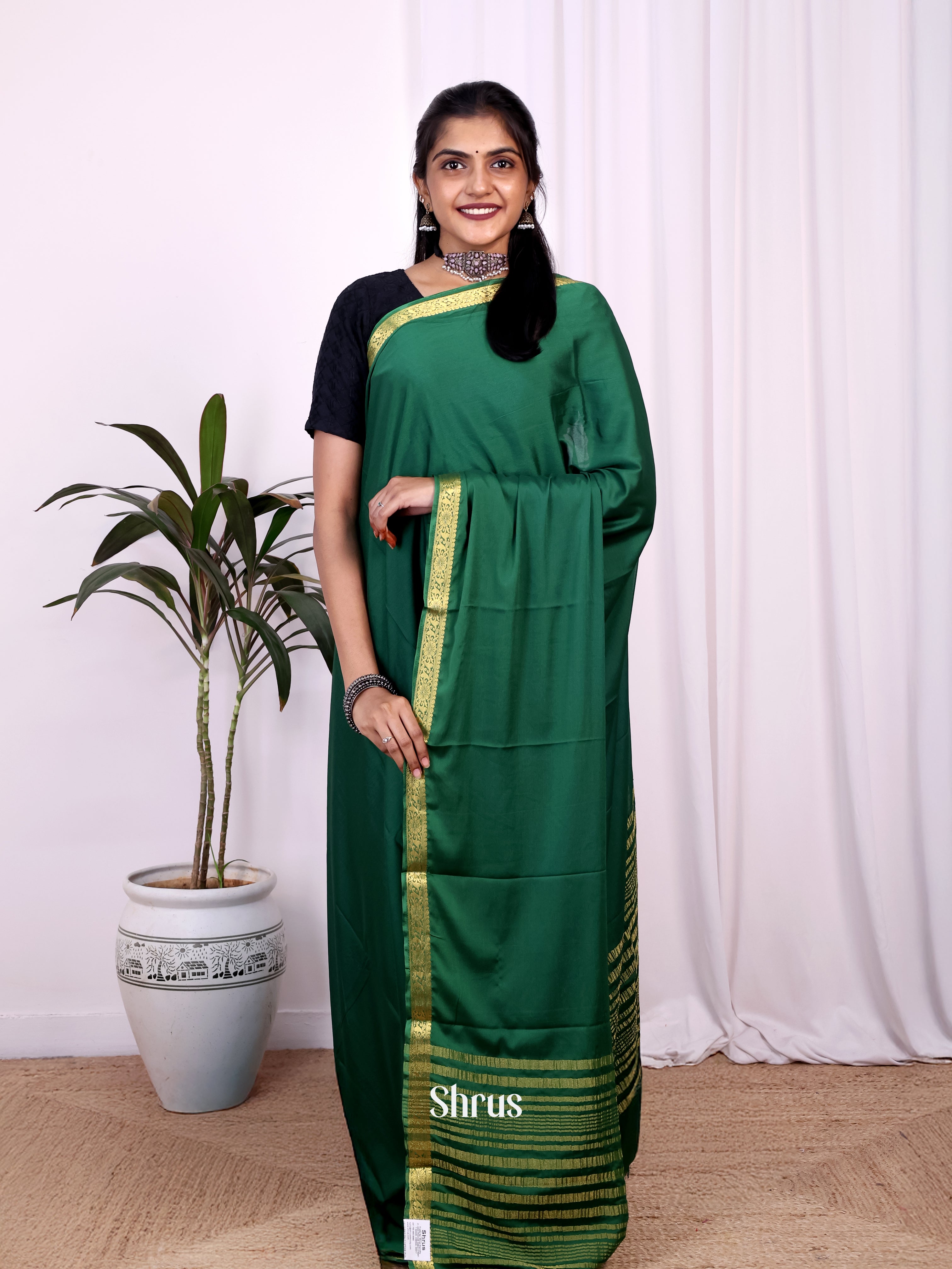 Green - Semi Mysoresilk Saree - Shop on Shrus.com
