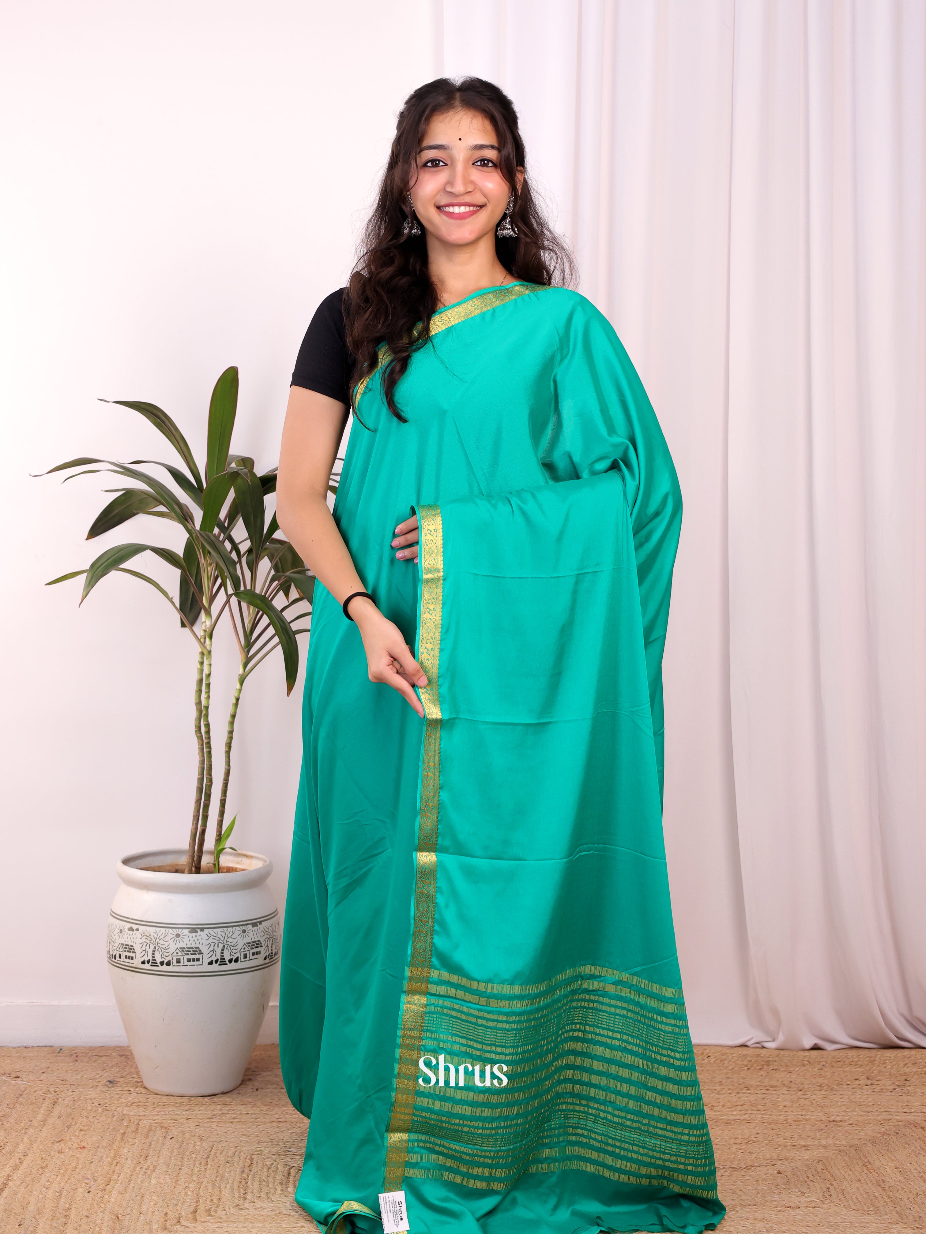 Green - Semi Mysoresilk Saree - Shop on Shrus.com