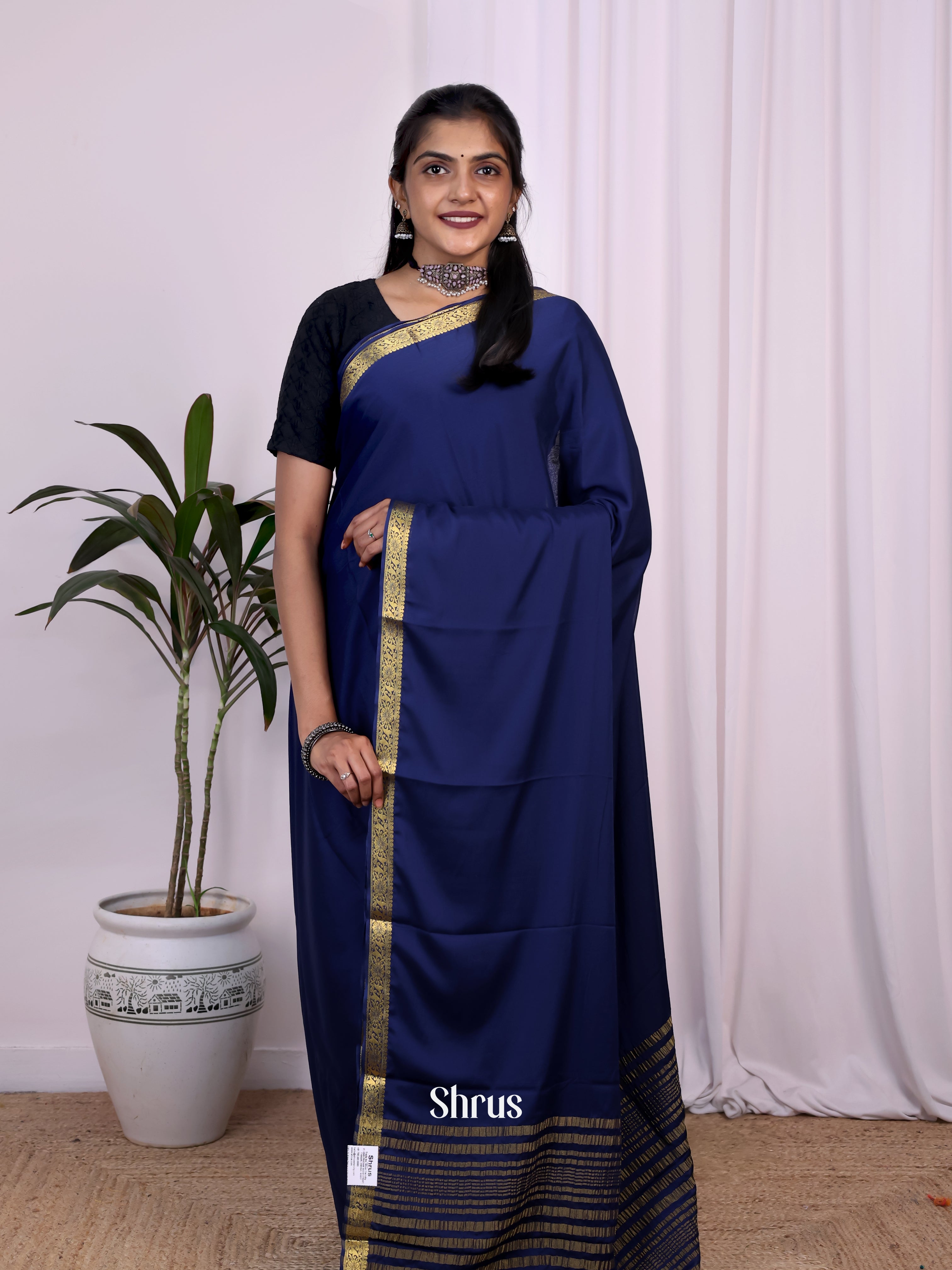 Blue - Semi Mysoresilk Saree - Shop on Shrus.com