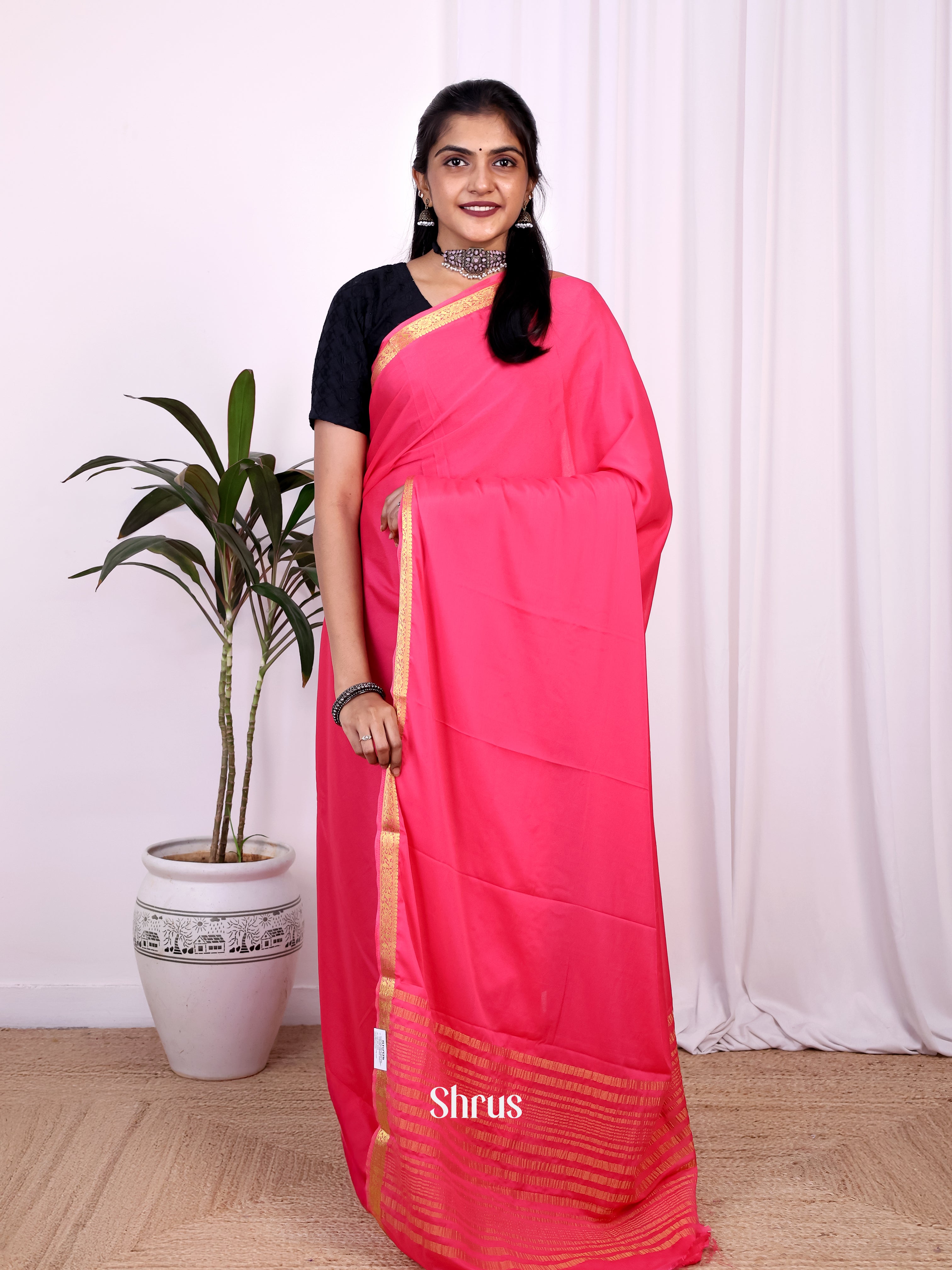 Pink - Semi Mysoresilk Saree - Shop on Shrus.com