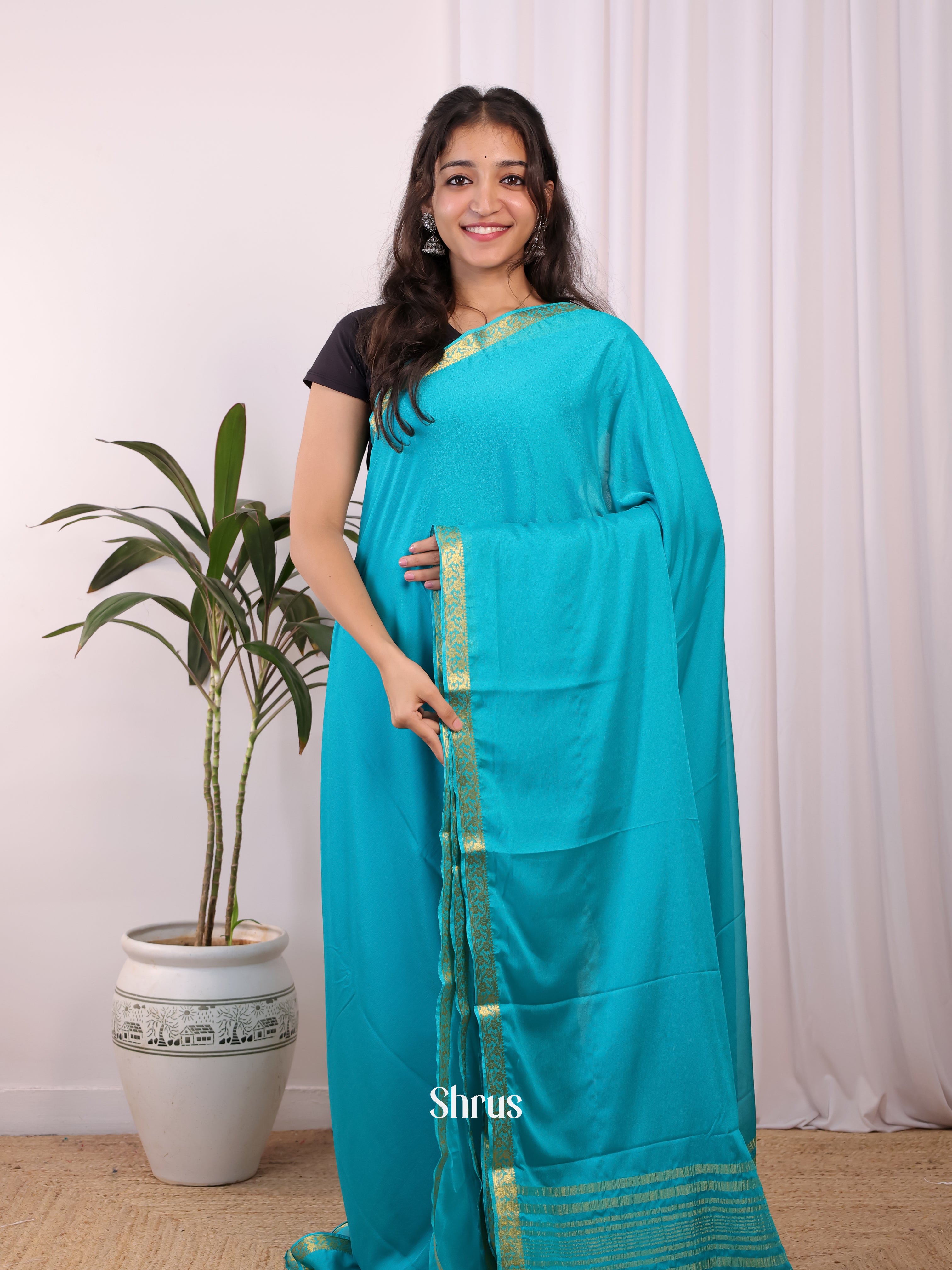 Blue - Semi Mysoresilk Saree - Shop on Shrus.com