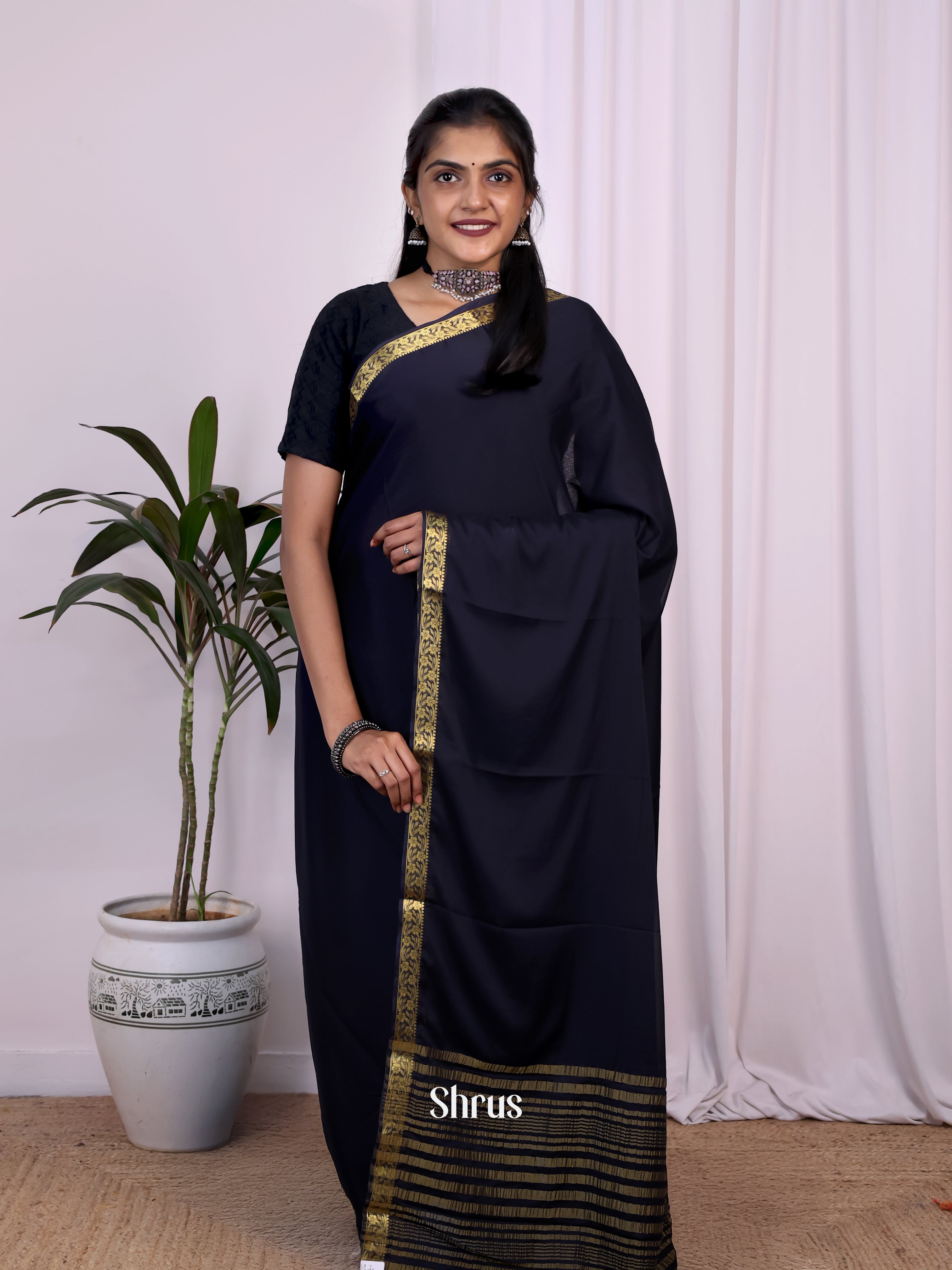 Blue - Semi Mysoresilk Saree - Shop on Shrus.com