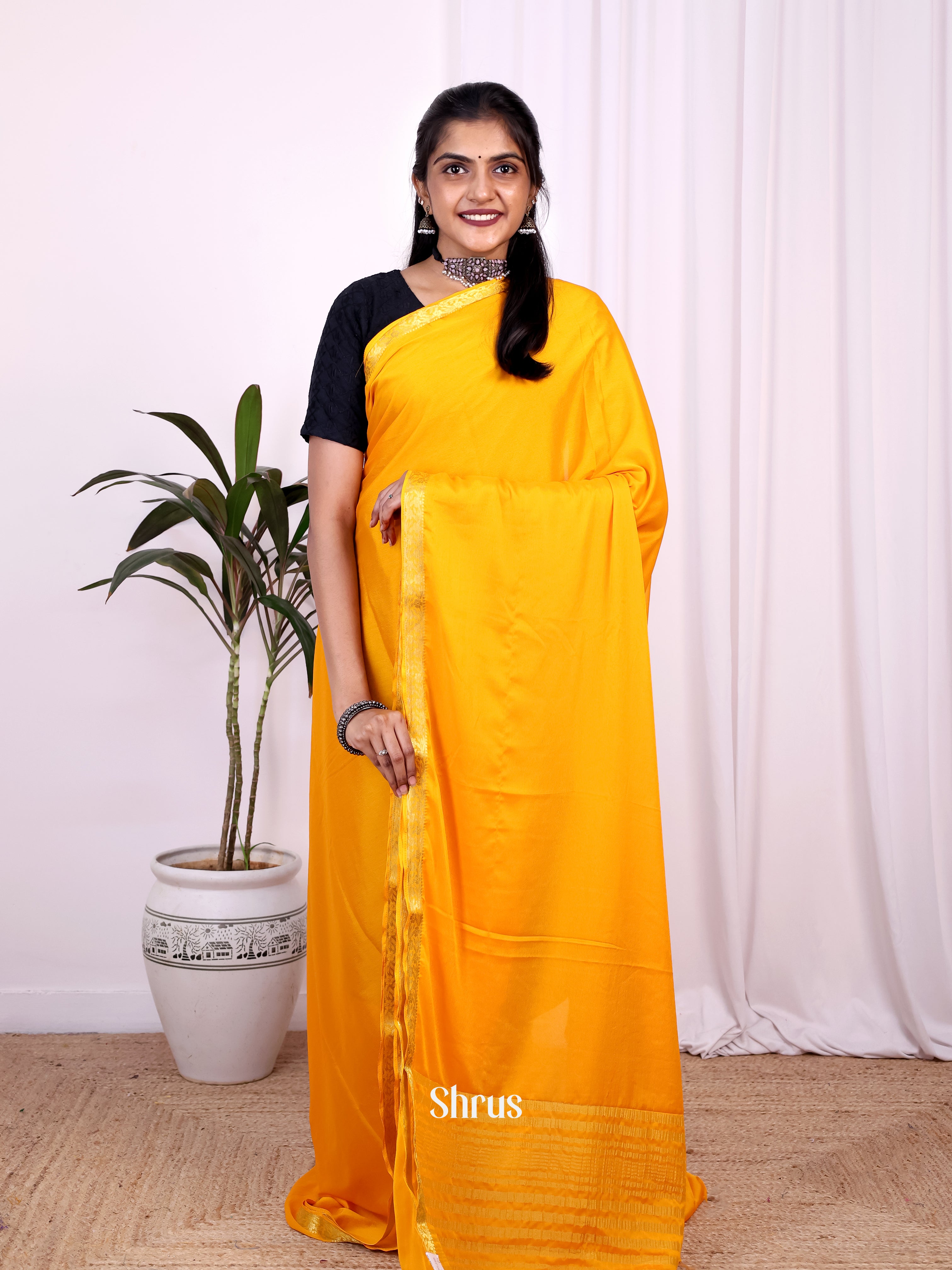 Yellow - Semi Mysoresilk Saree - Shop on Shrus.com