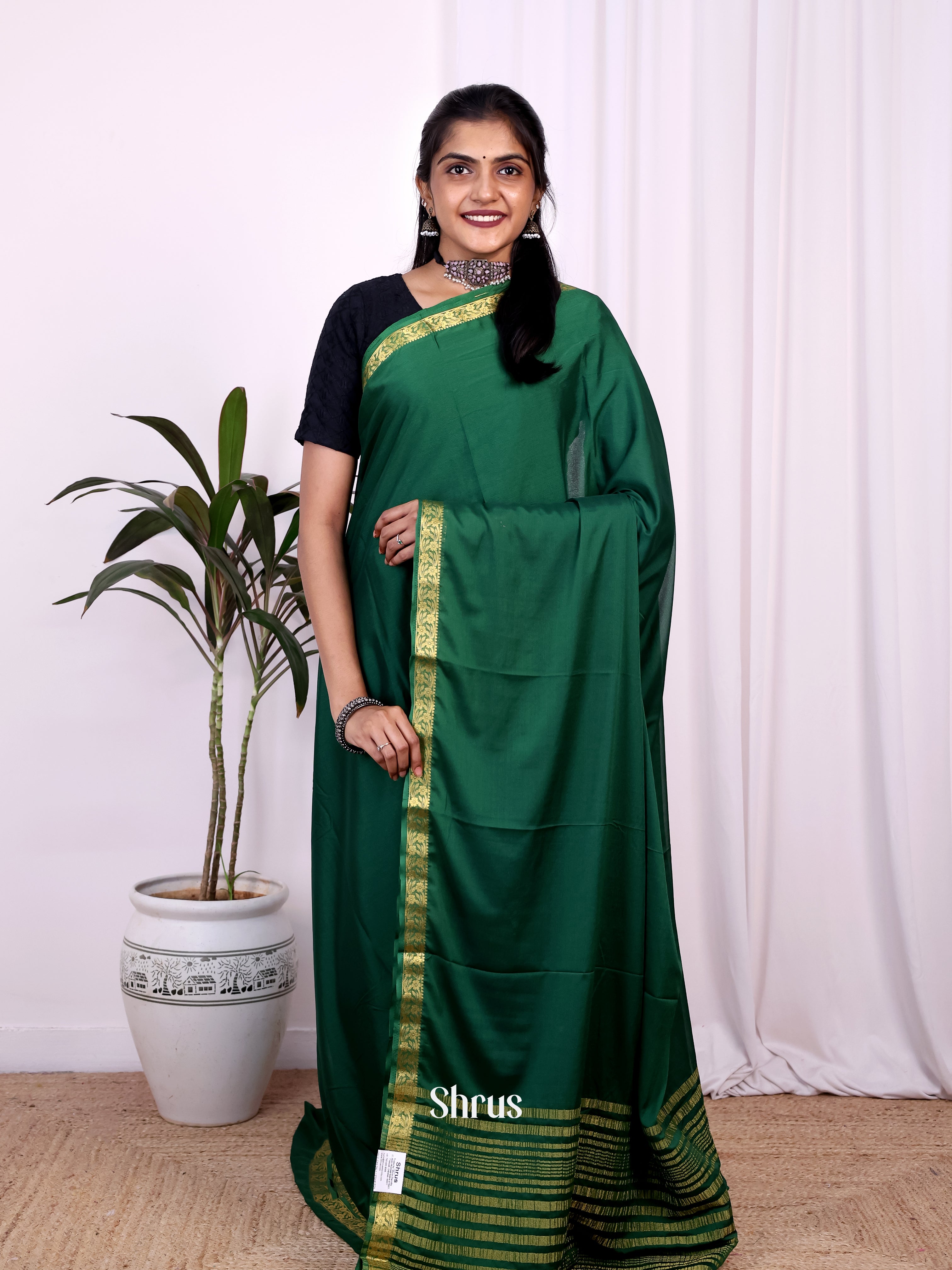 Green - Semi Mysoresilk Saree - Shop on Shrus.com