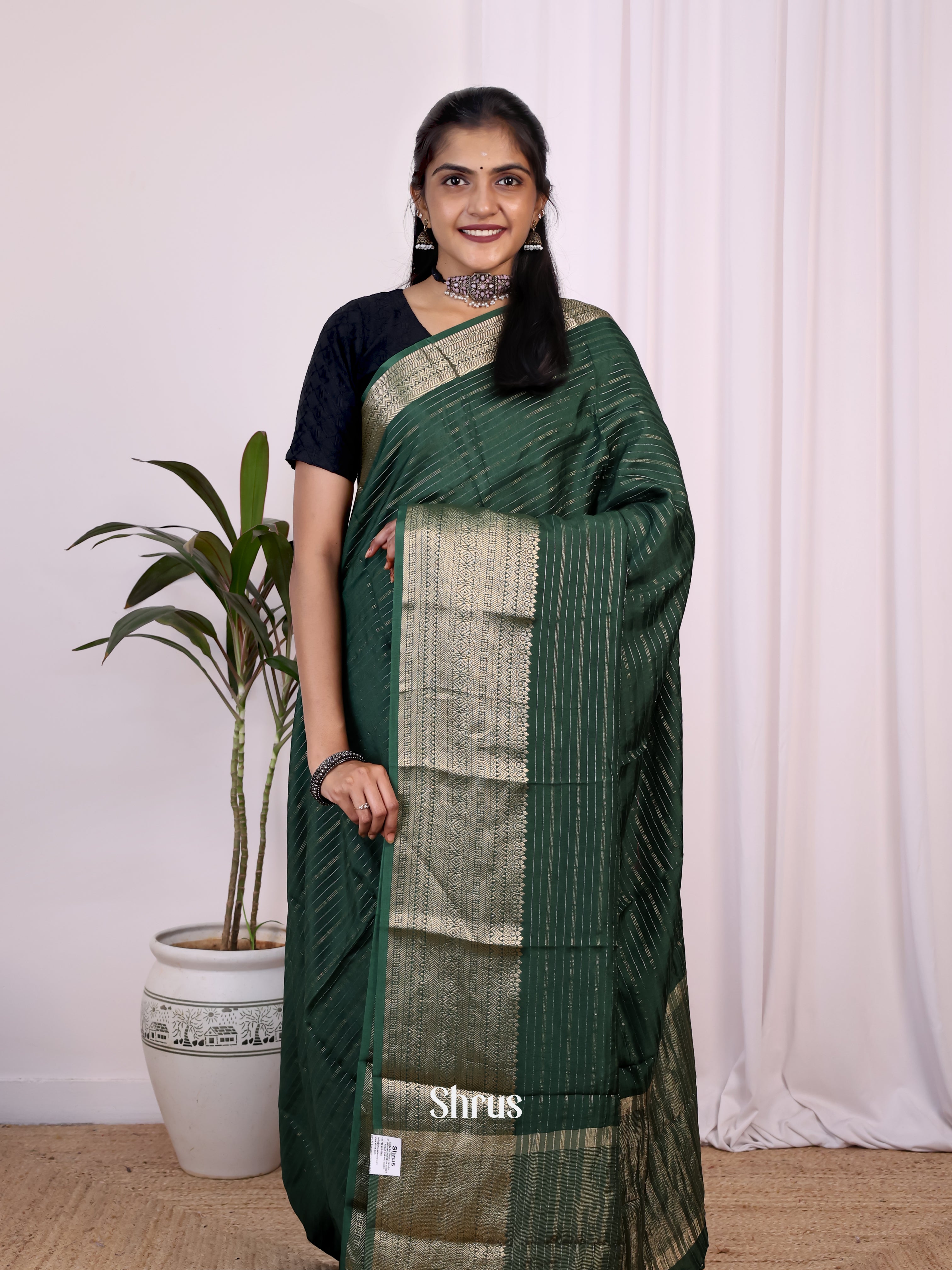 Green & Lite Green - Semi Mysoresilk Saree - Shop on Shrus.com