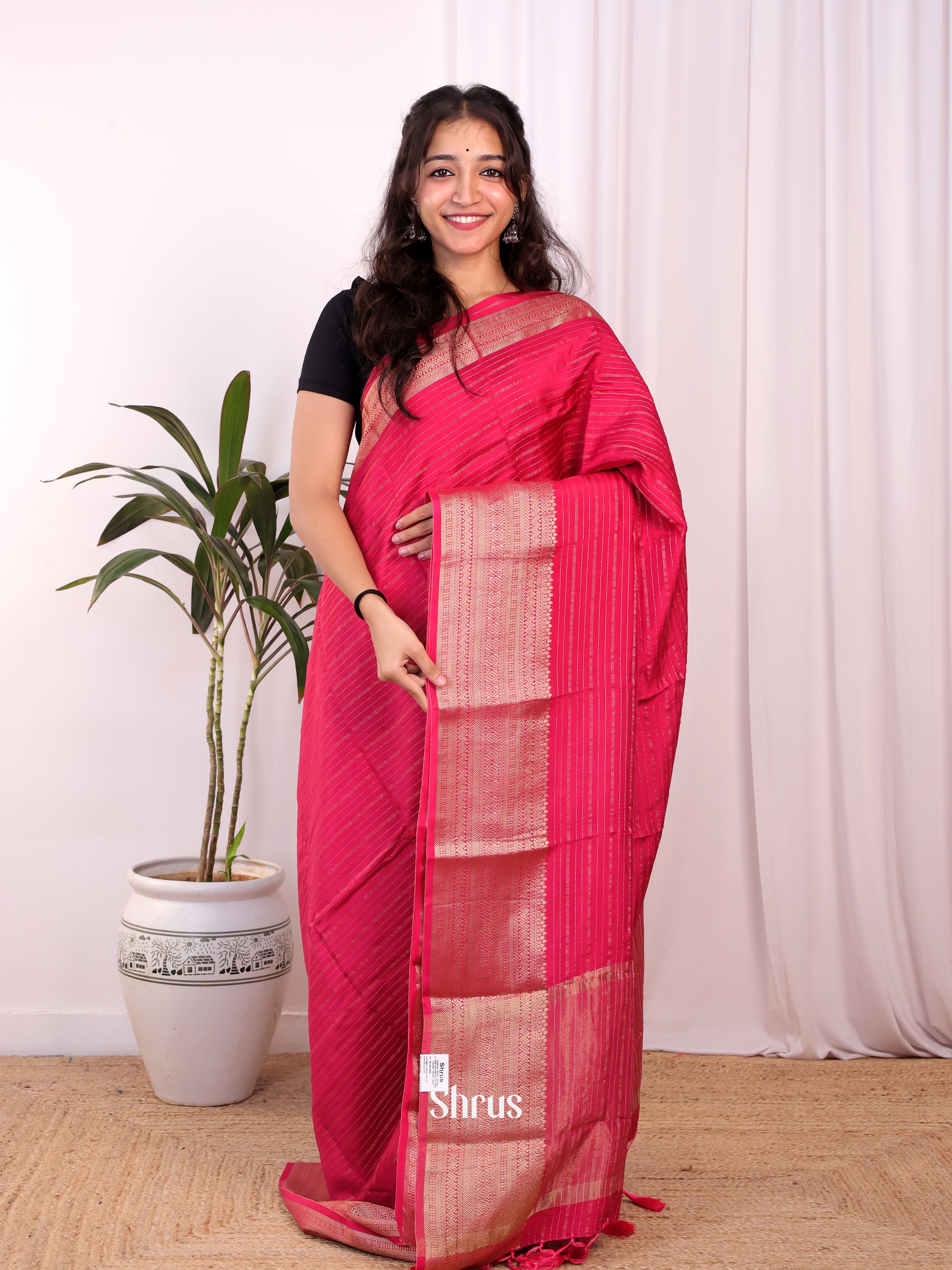 Pink & Peach - Semi Mysoresilk Saree - Shop on Shrus.com