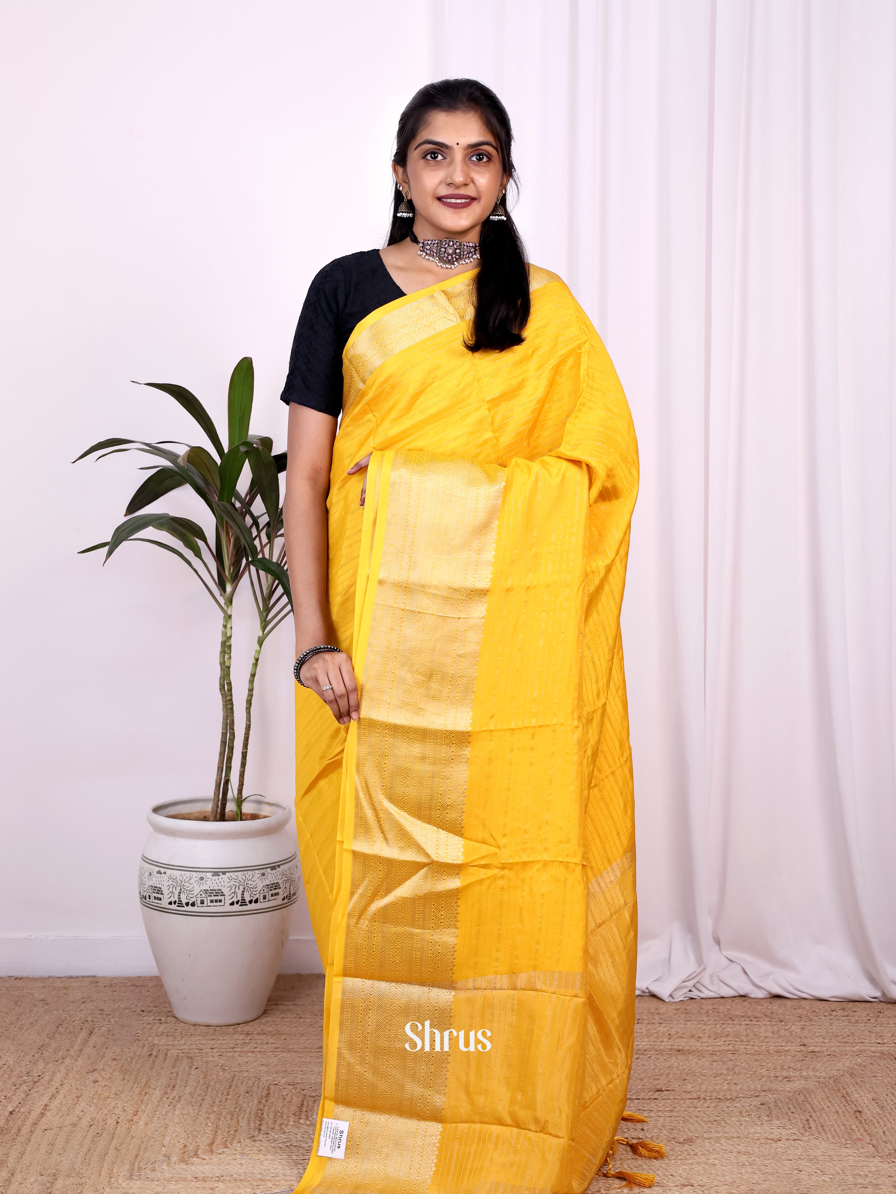 Yellow - Semi Mysoresilk Saree - Shop on Shrus.com