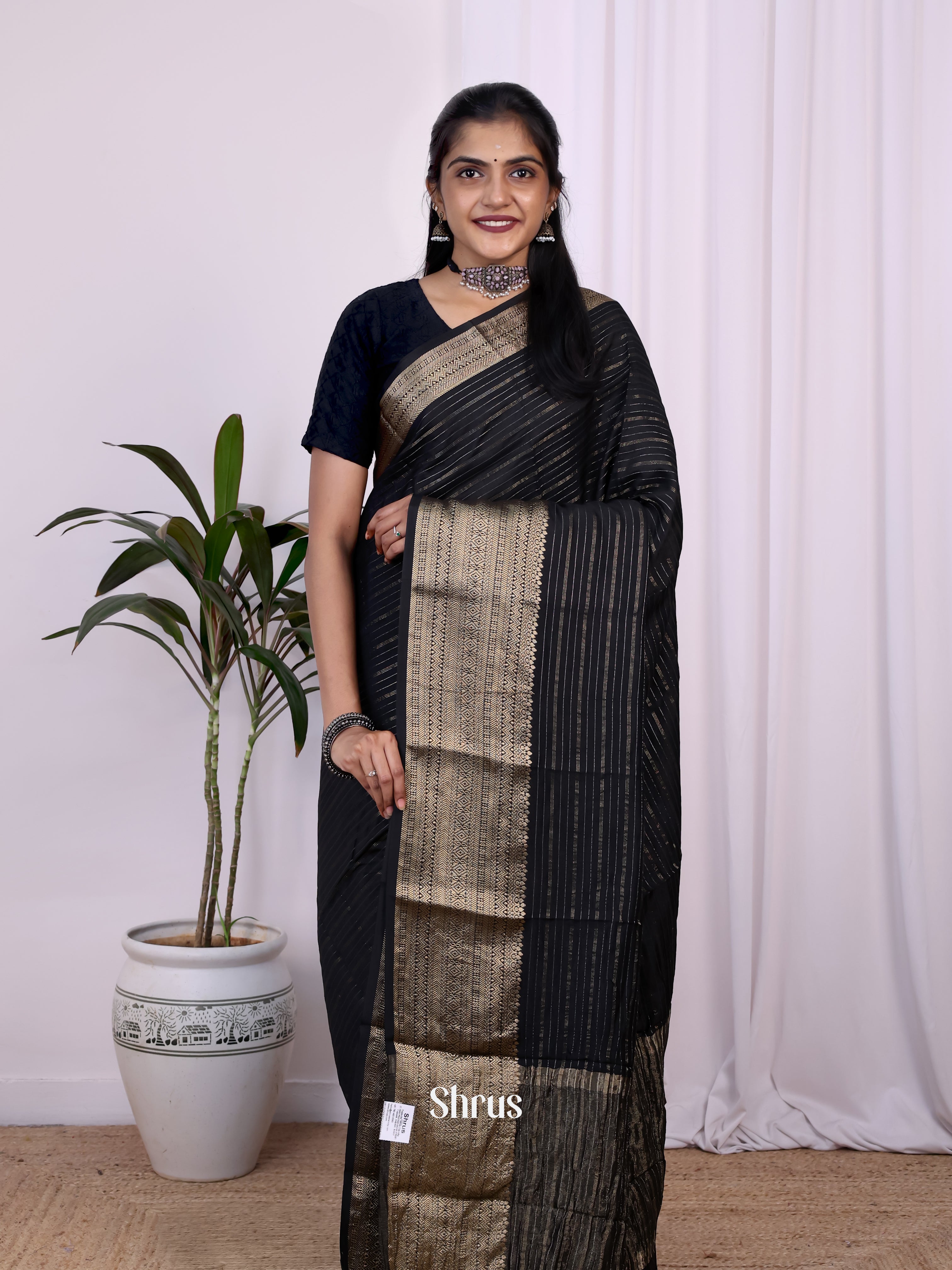 Black & Maroon - Semi Mysoresilk Saree - Shop on Shrus.com