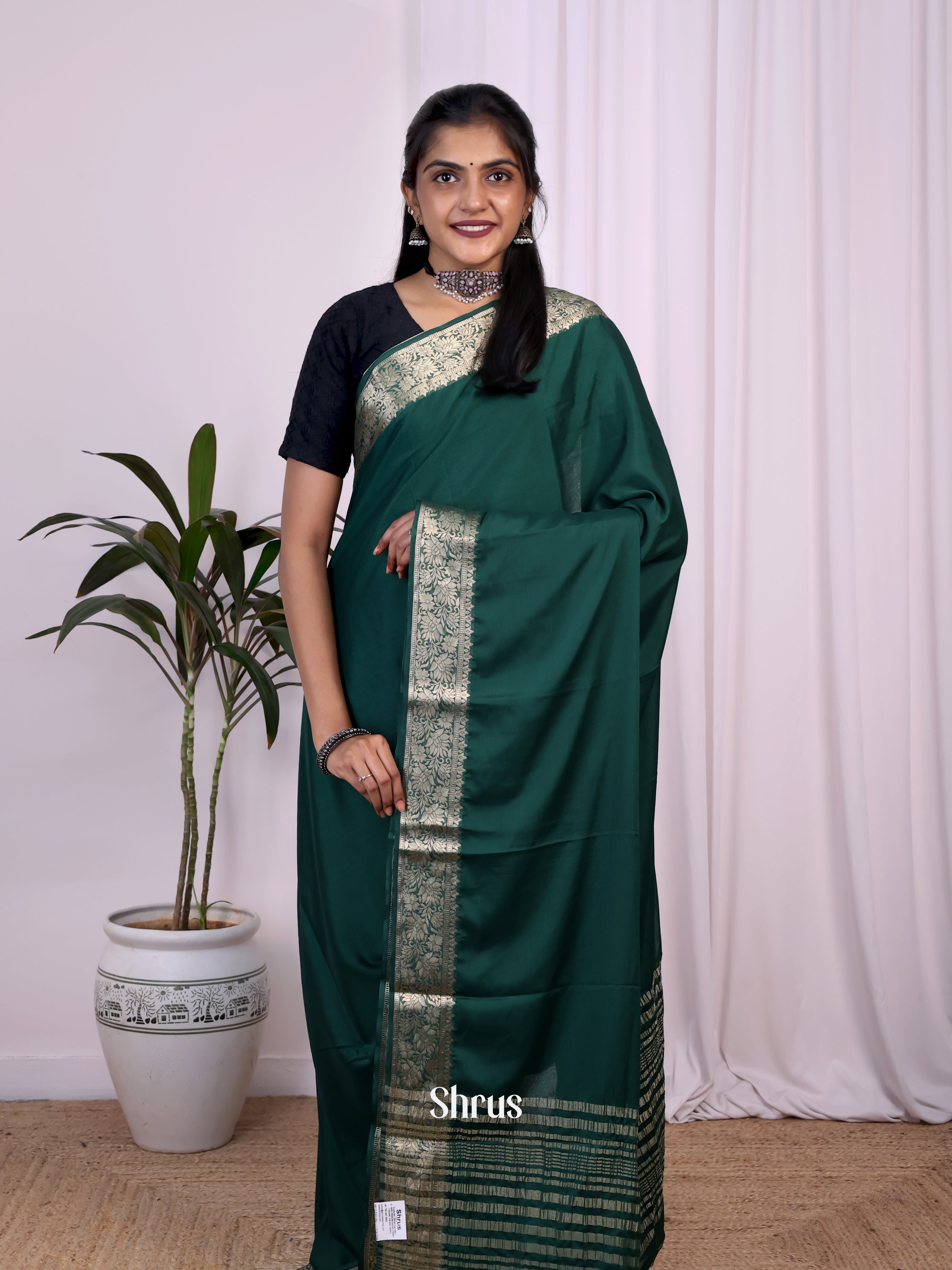 Green - Semi Mysoresilk Saree - Shop on Shrus.com