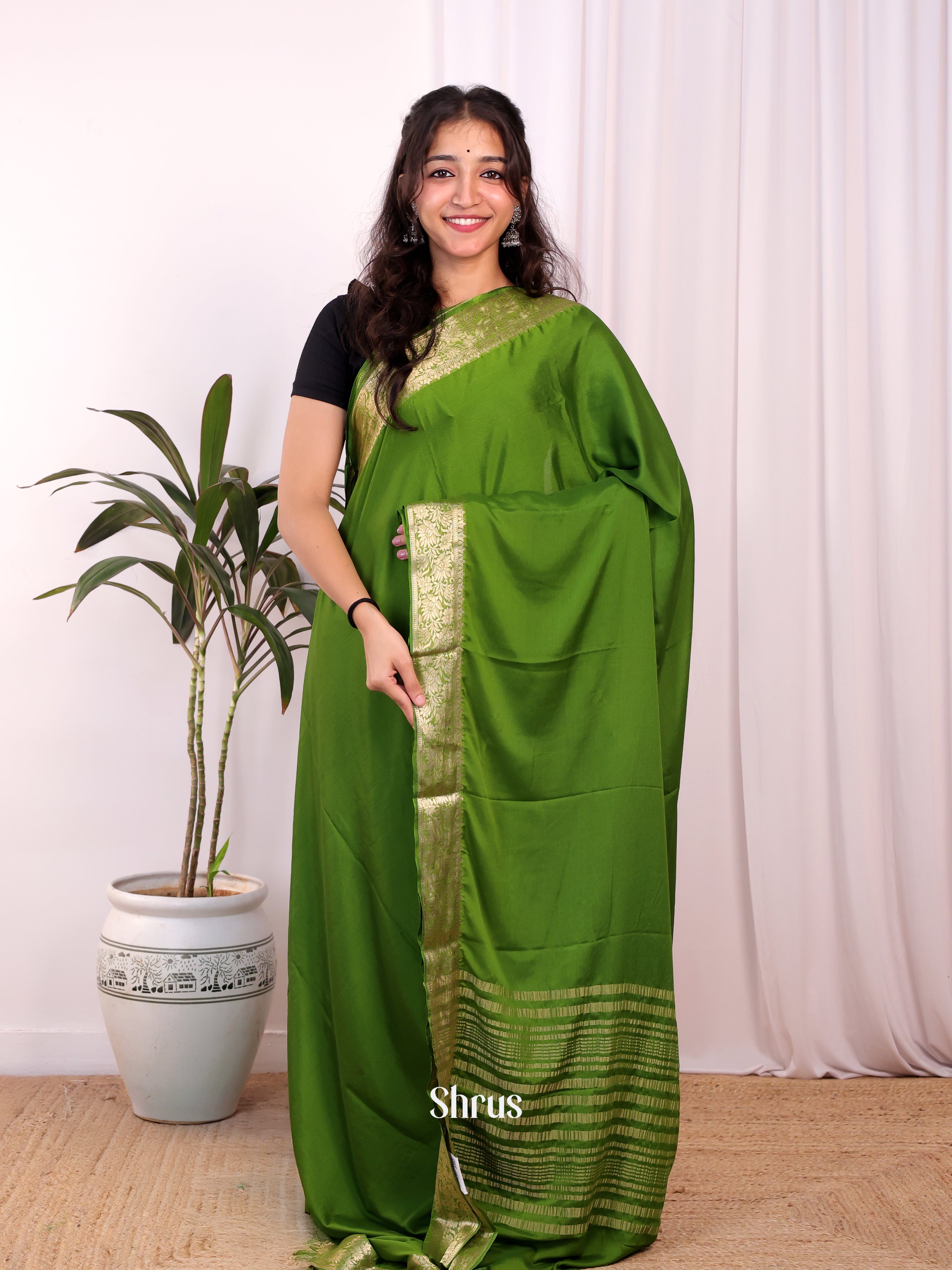 Green - Semi Mysoresilk Saree - Shop on Shrus.com
