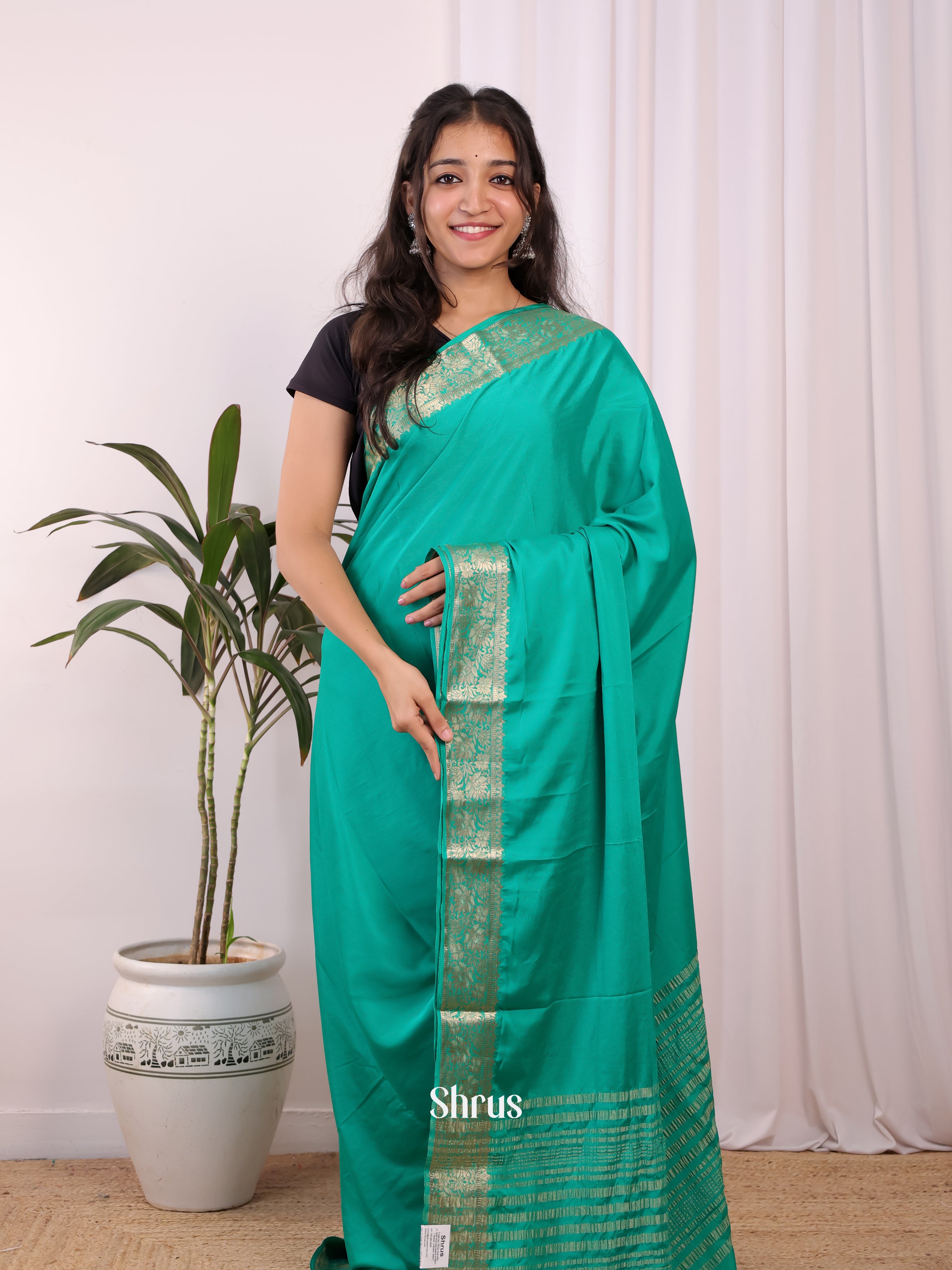 Green - Semi Mysoresilk Saree - Shop on Shrus.com