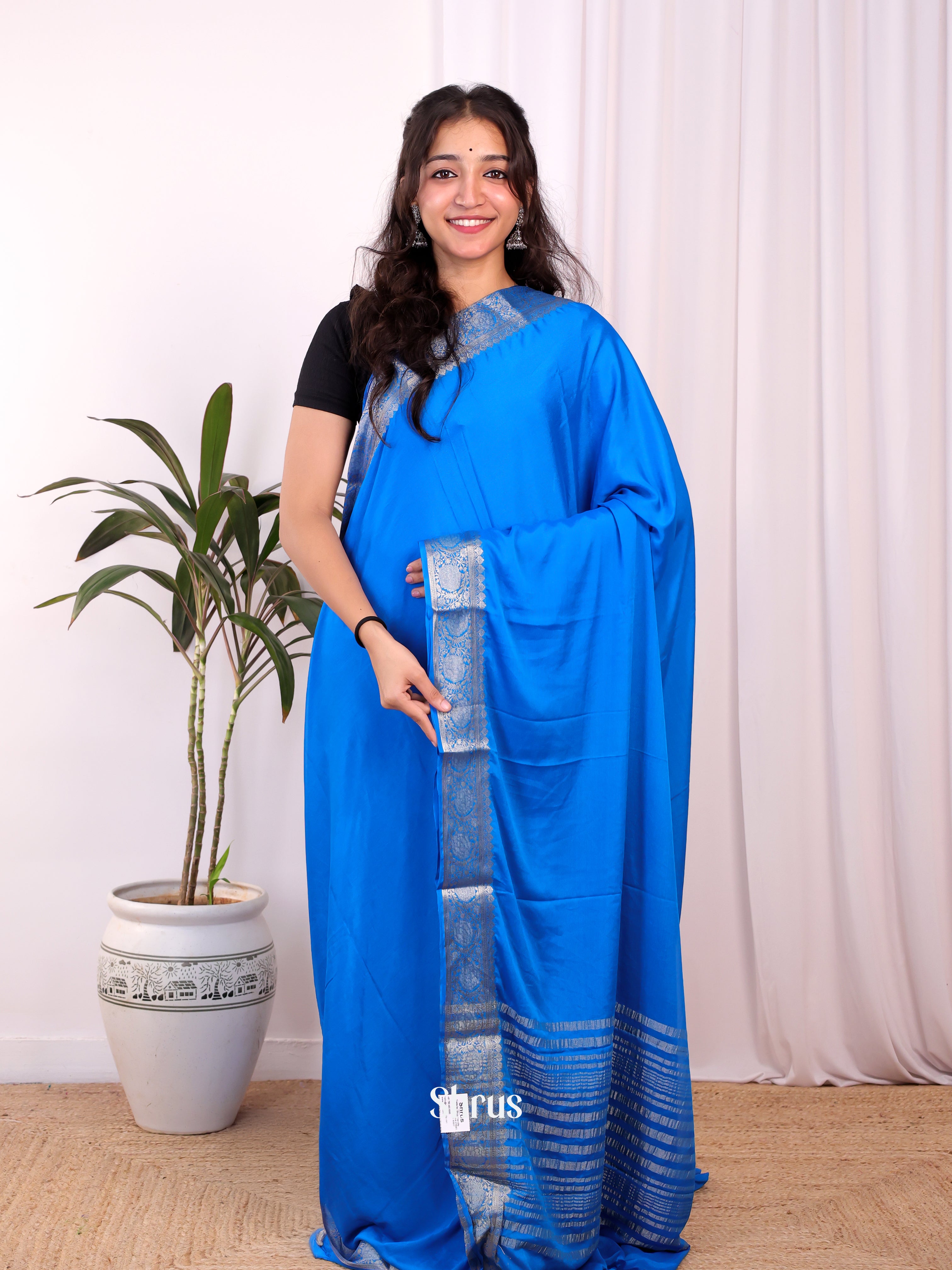 Blue - Semi Mysoresilk Saree - Shop on Shrus.com