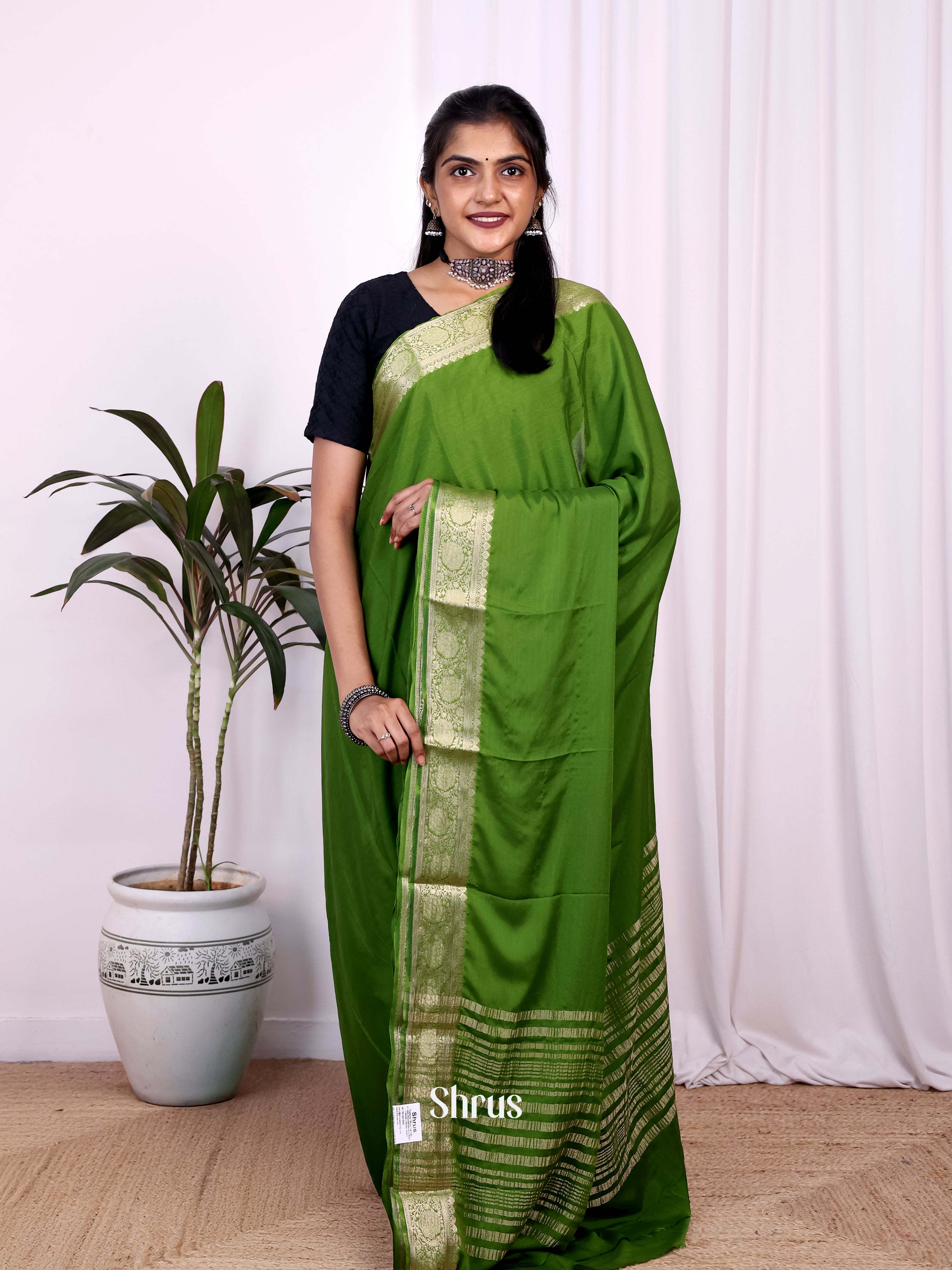 Green - Semi Mysoresilk Saree - Shop on Shrus.com