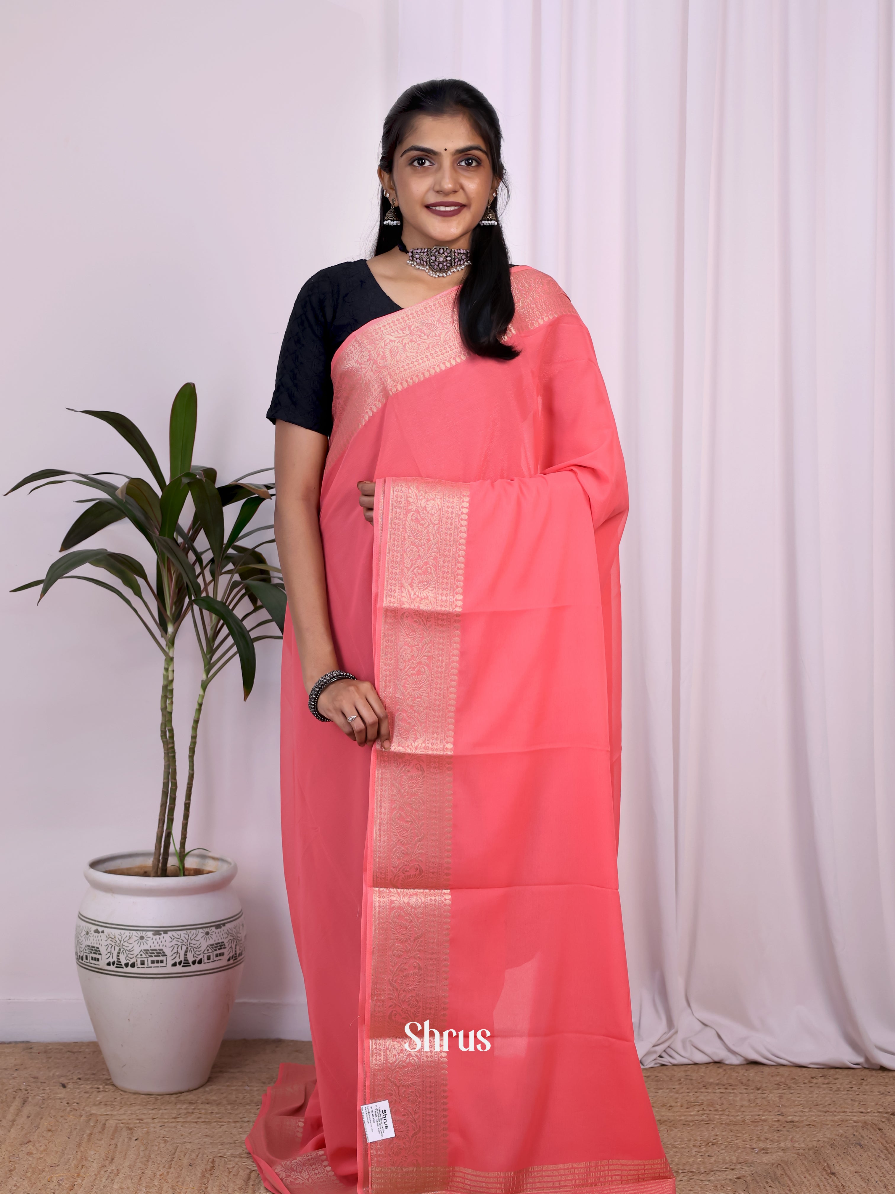 Pink- Semi Mysoresilk Saree - Shop on Shrus.com
