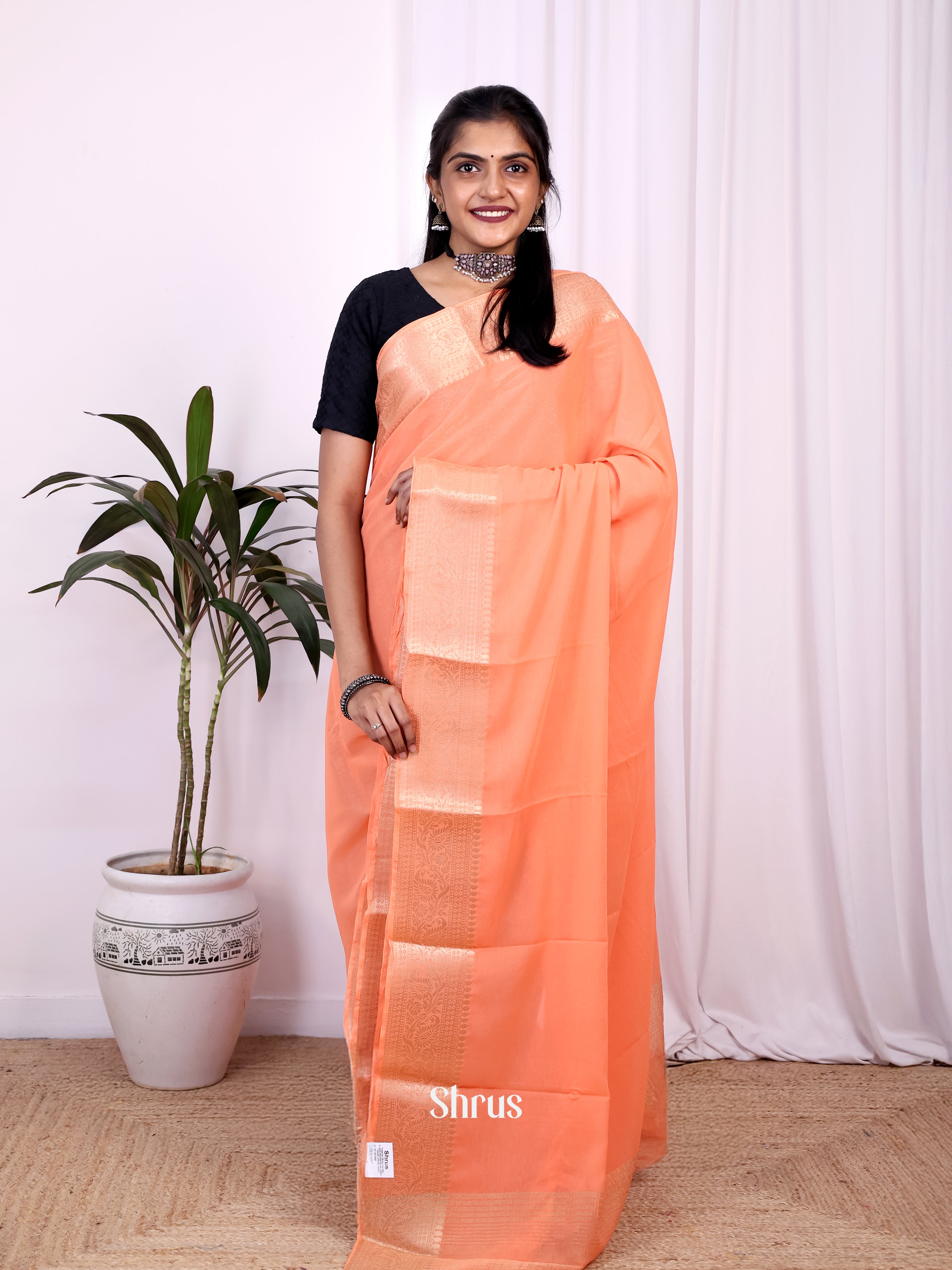 Peach - Semi Mysoresilk Saree - Shop on Shrus.com