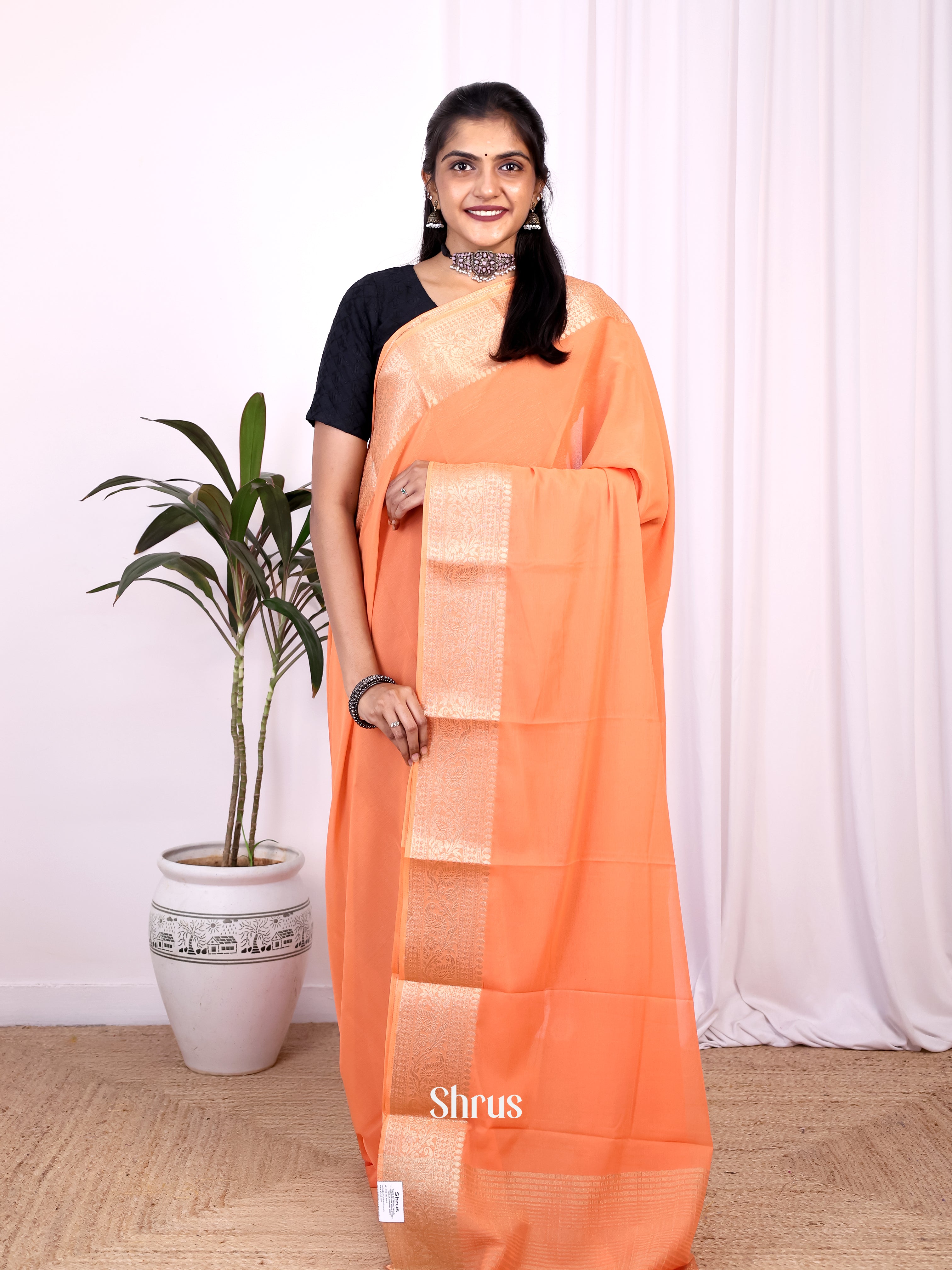 Peach- Semi Mysoresilk Saree - Shop on Shrus.com