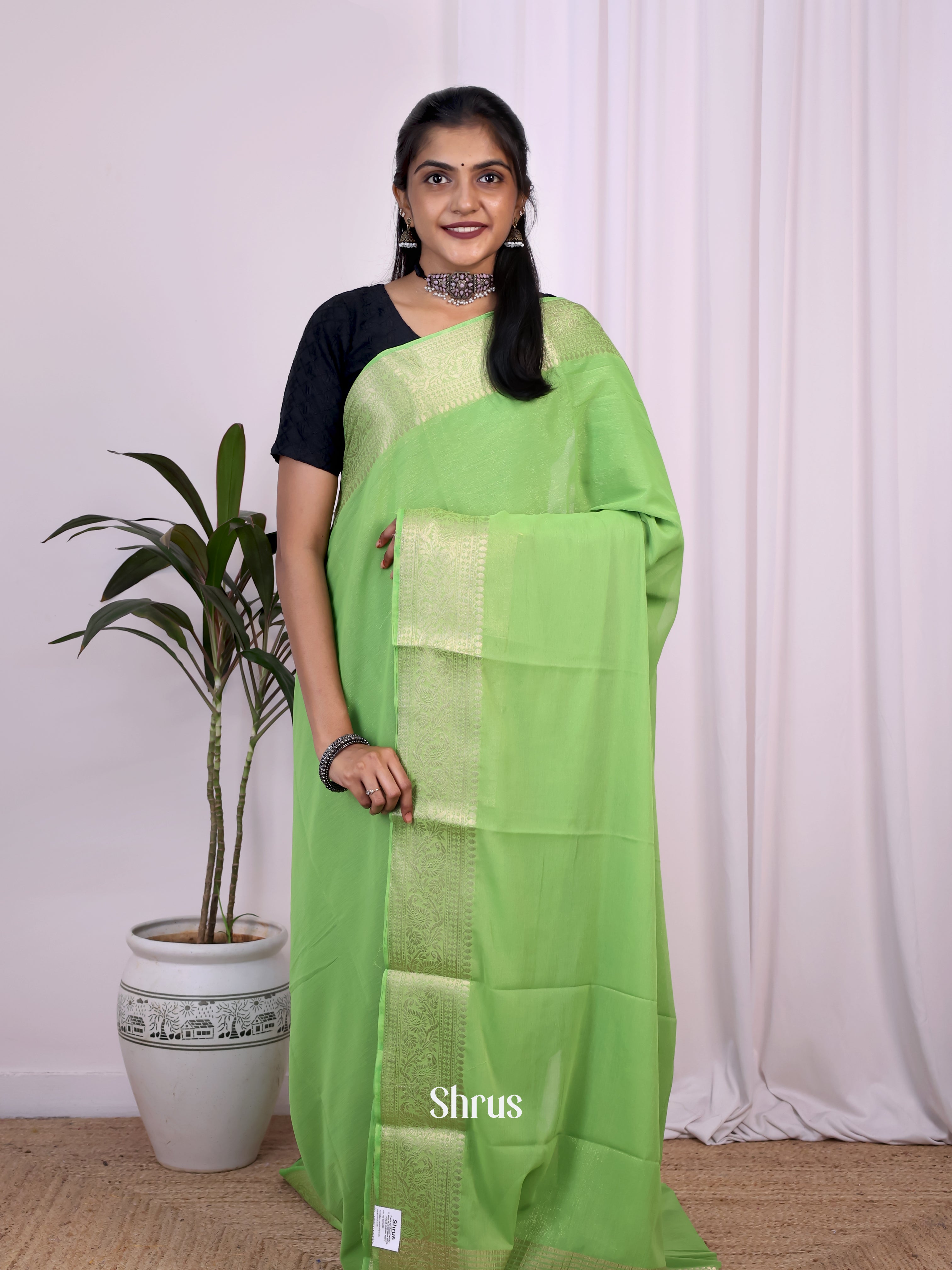 Pista Green - Semi Mysoresilk Saree - Shop on Shrus.com