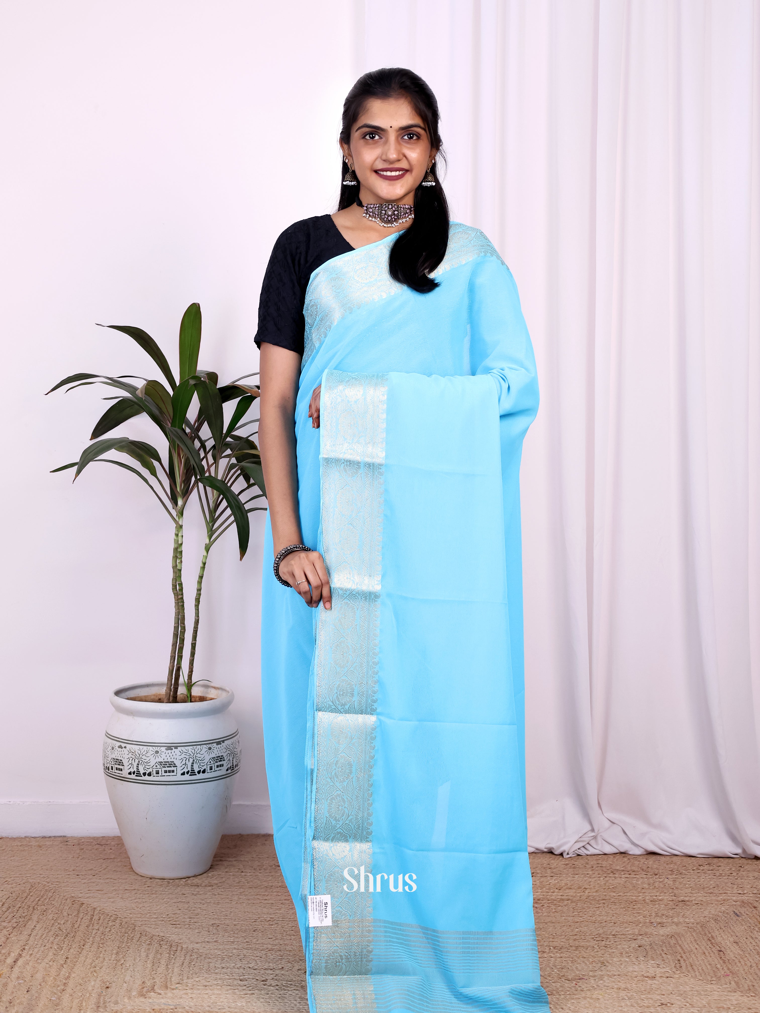 Blue- Semi Mysoresilk Saree - Shop on Shrus.com