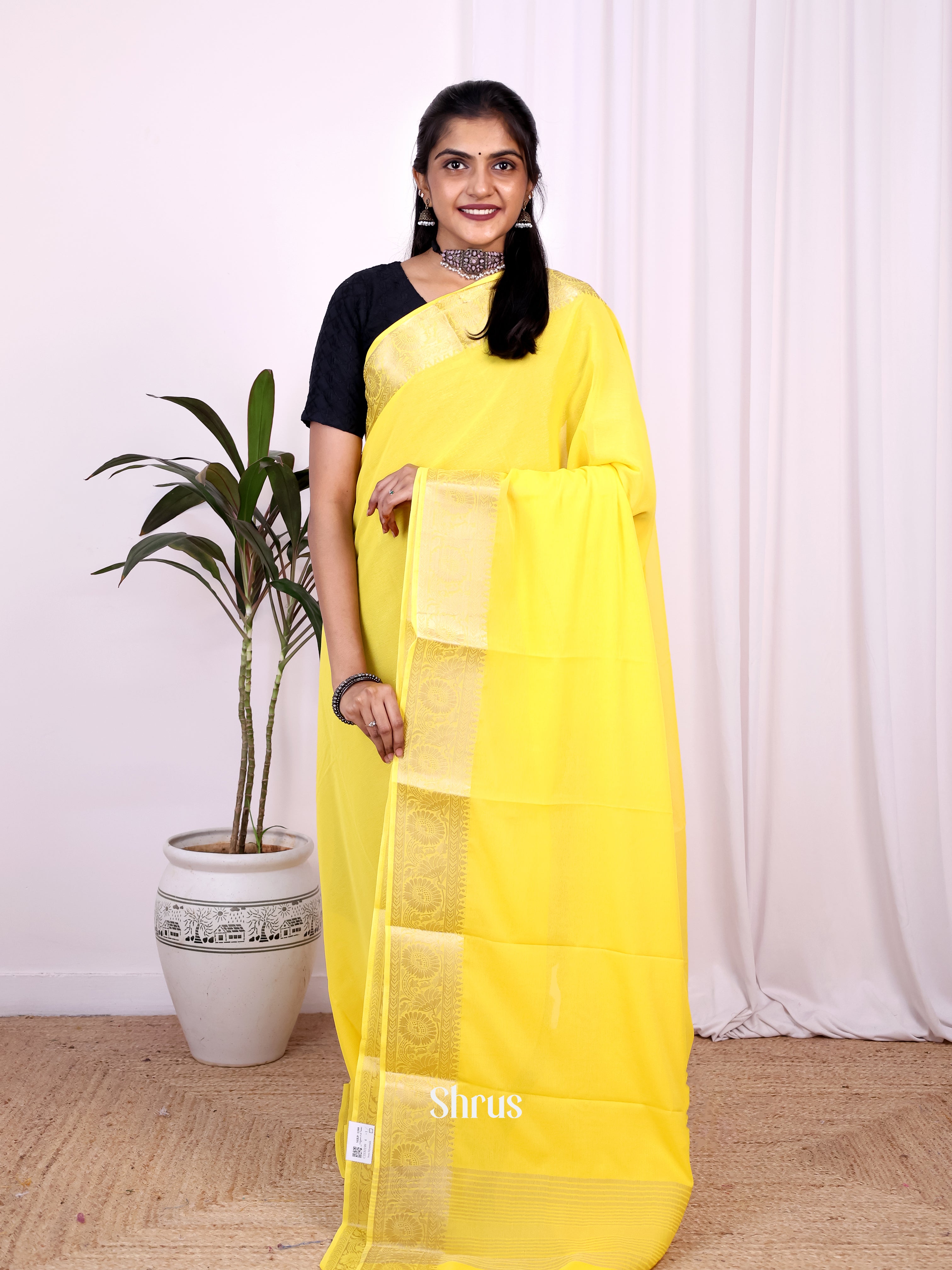 Lemon Yellow - Semi Mysoresilk Saree - Shop on Shrus.com