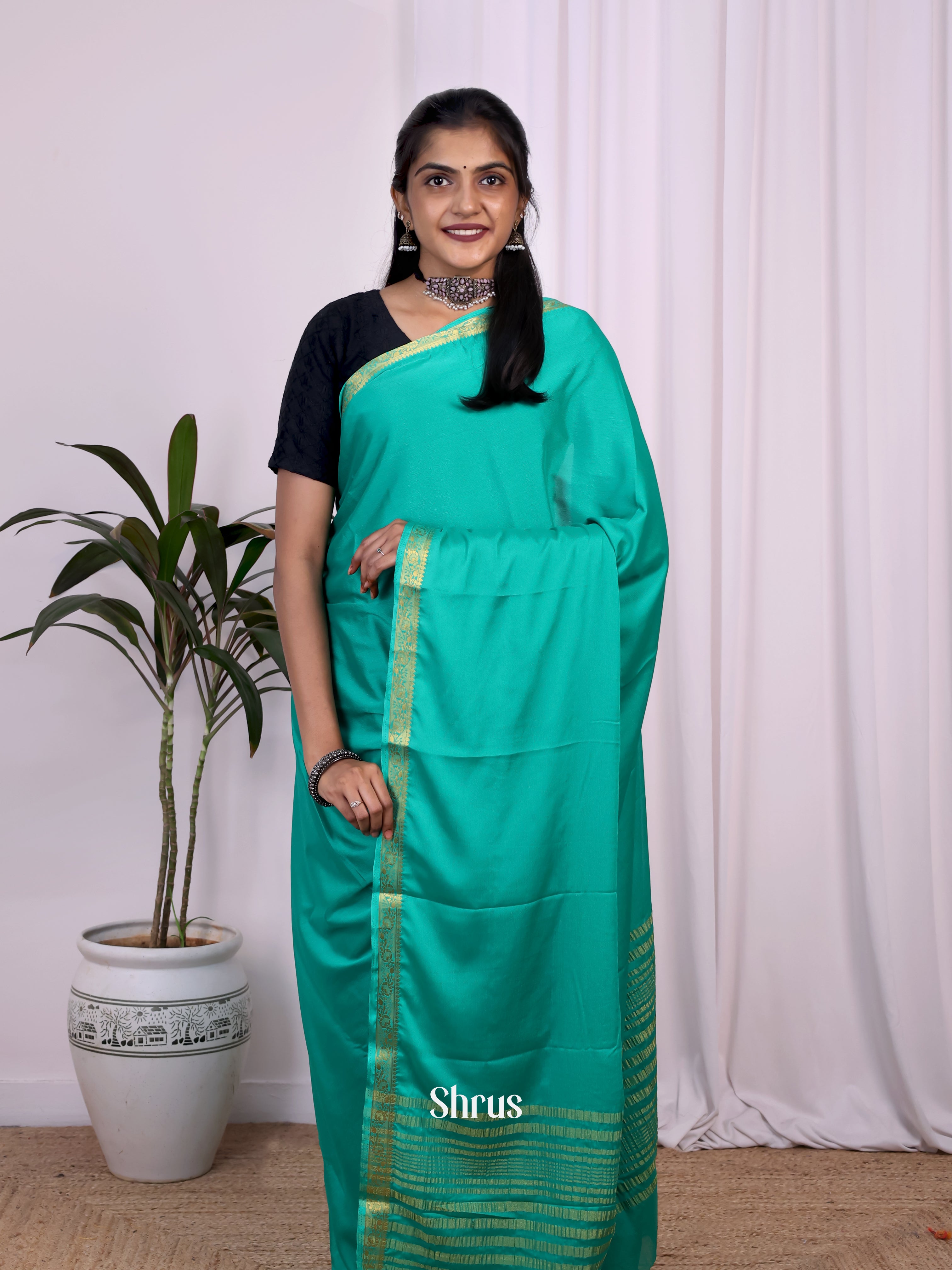 Green - Semi Mysoresilk Saree - Shop on Shrus.com