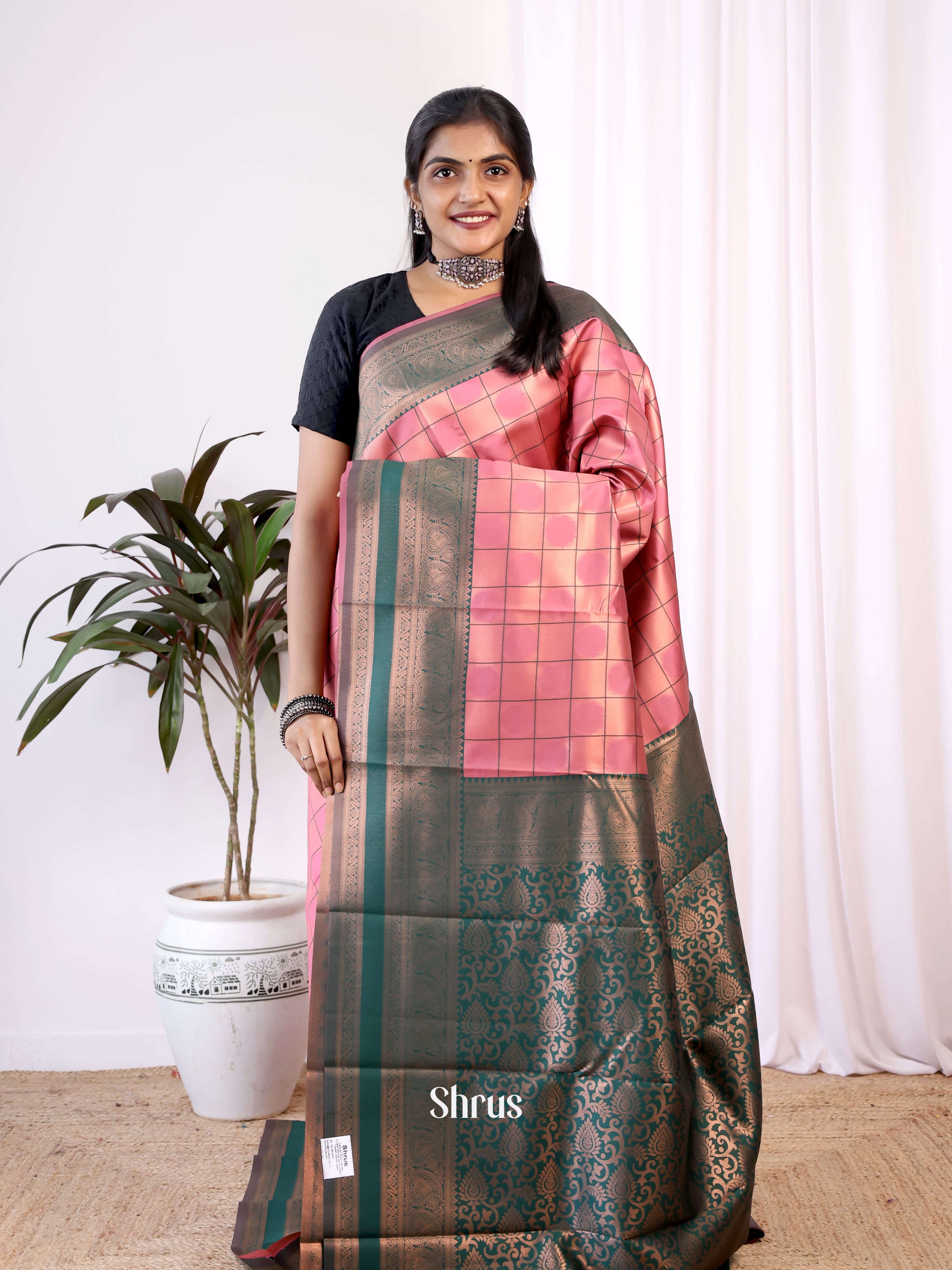 Pink & Green - Semi Arani Silk Saree - Shop on Shrus.com