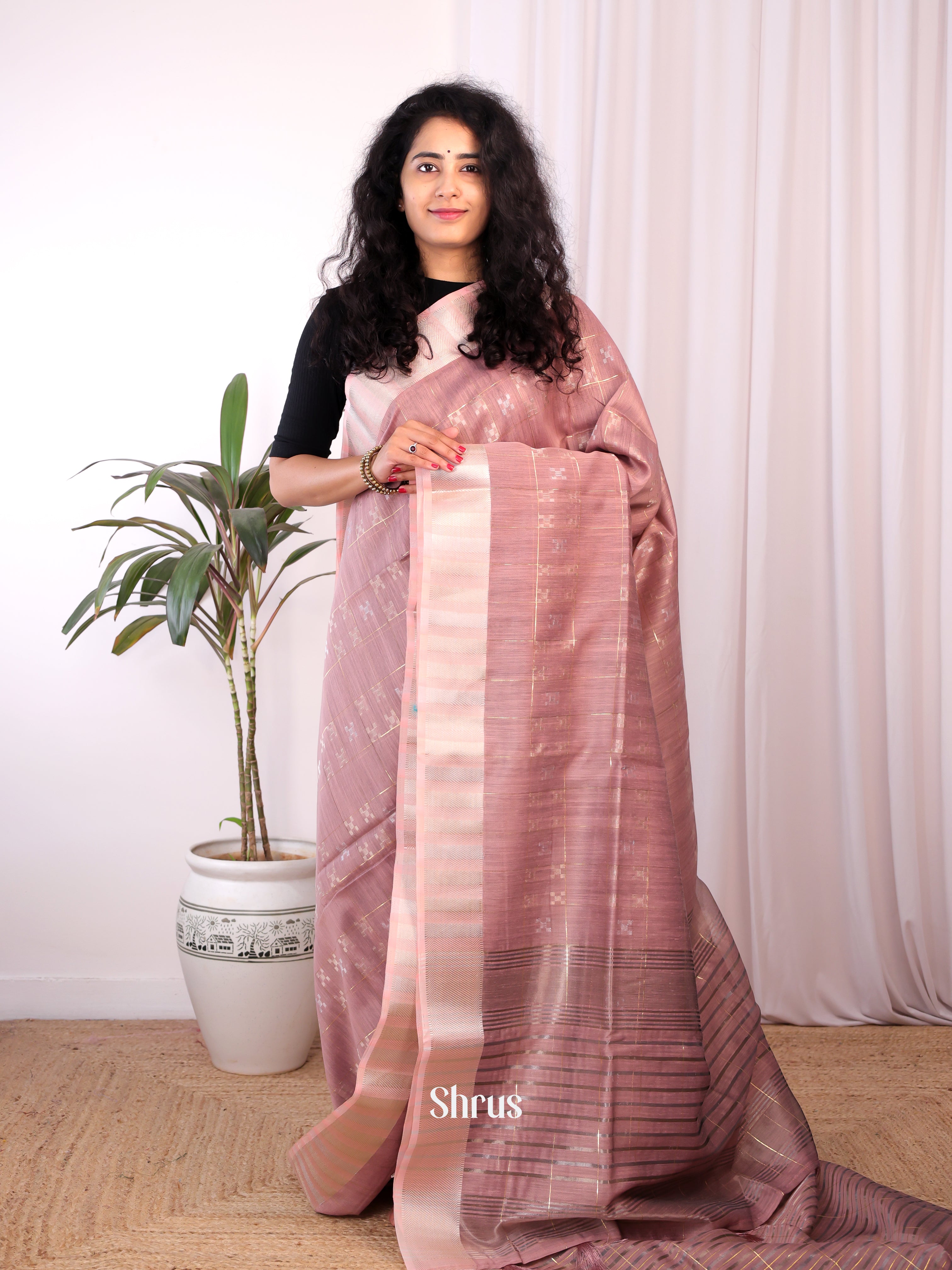 Pink - Semi Maheshwari Saree - Shop on Shrus.com