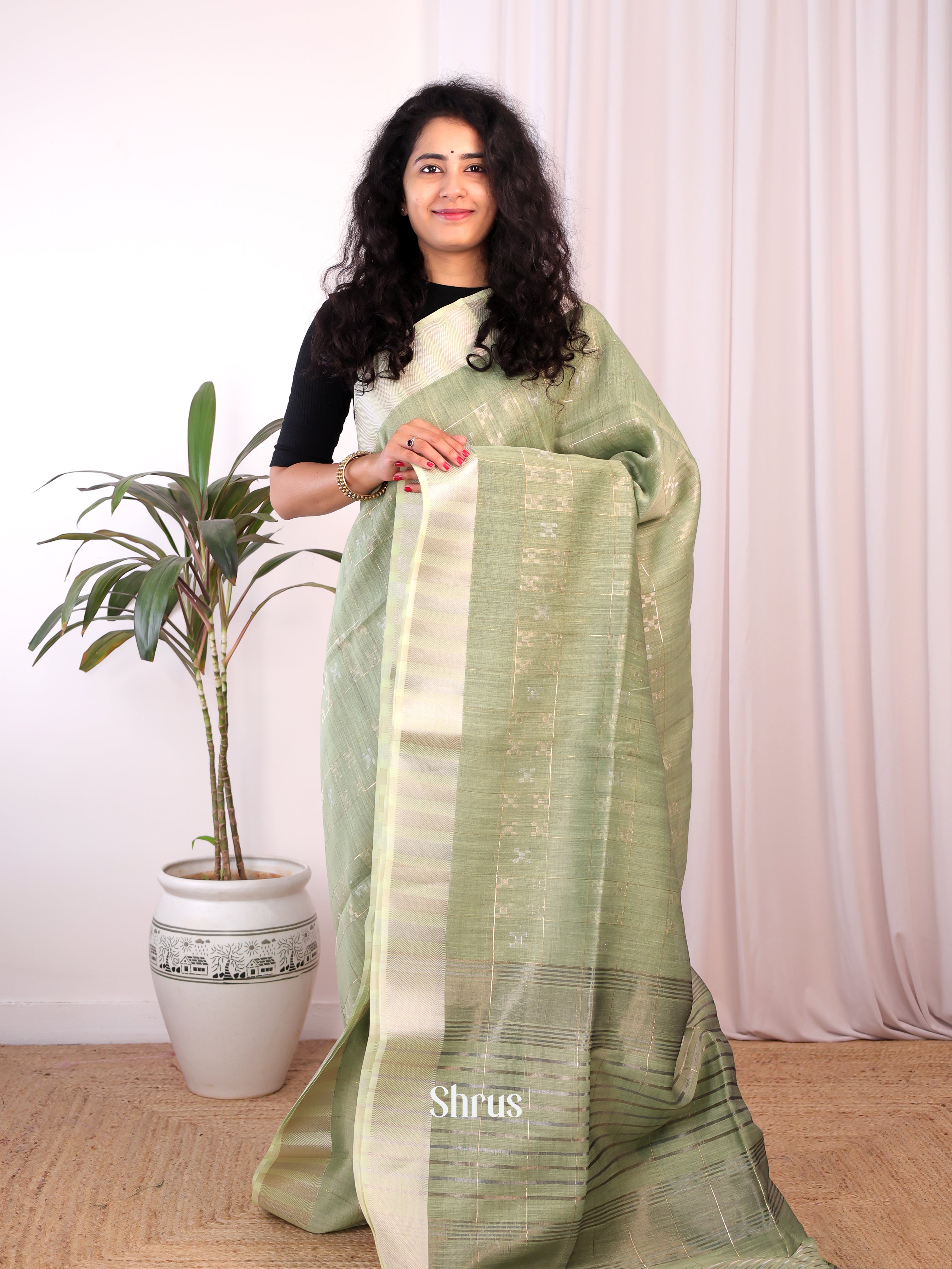 Green - Semi Maheshwari Saree - Shop on Shrus.com