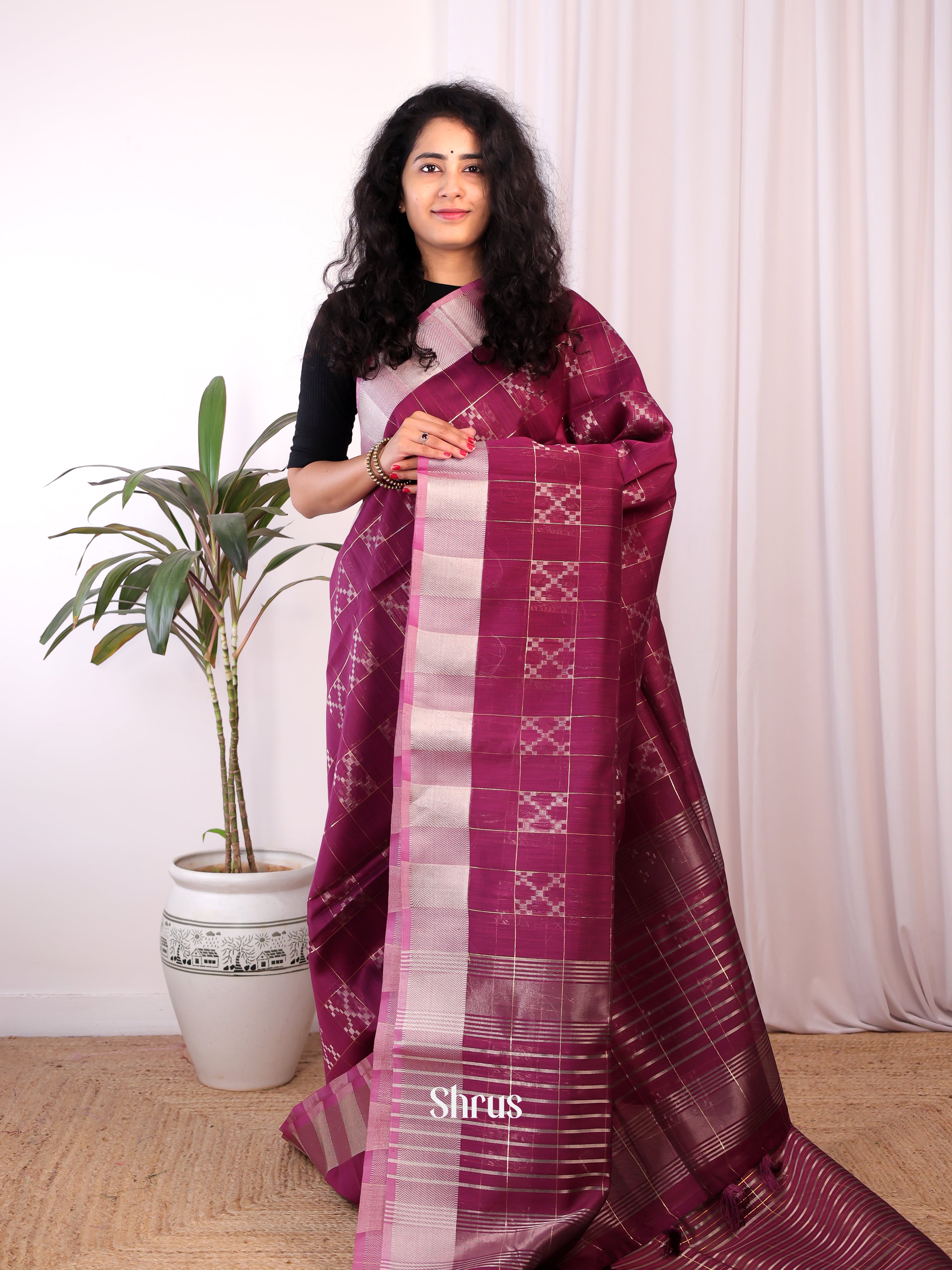 Purple - Semi Maheshwari Saree - Shop on Shrus.com