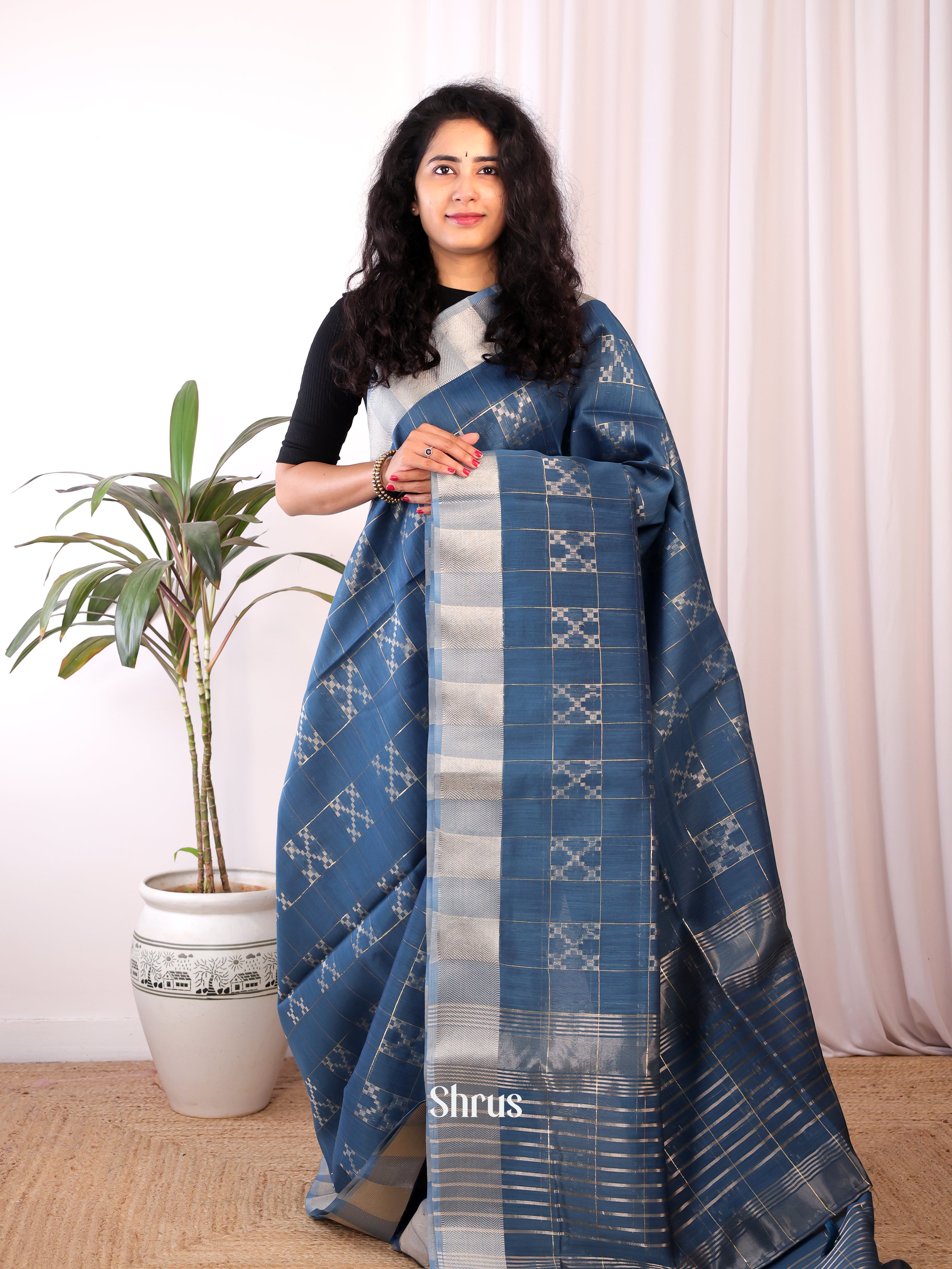 Blue - Semi Maheshwari Saree - Shop on Shrus.com