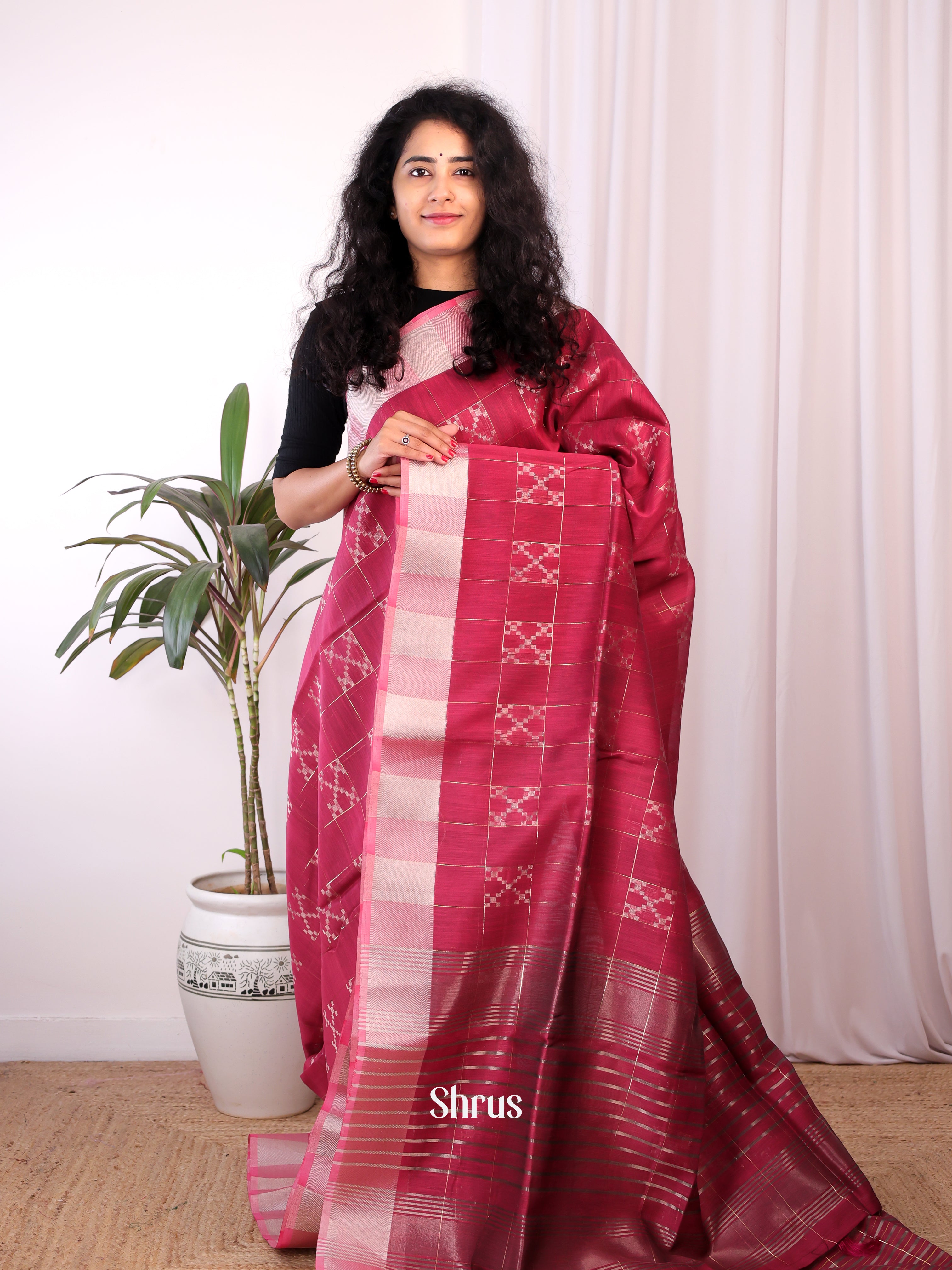 Red - Semi Maheshwari Saree - Shop on Shrus.com