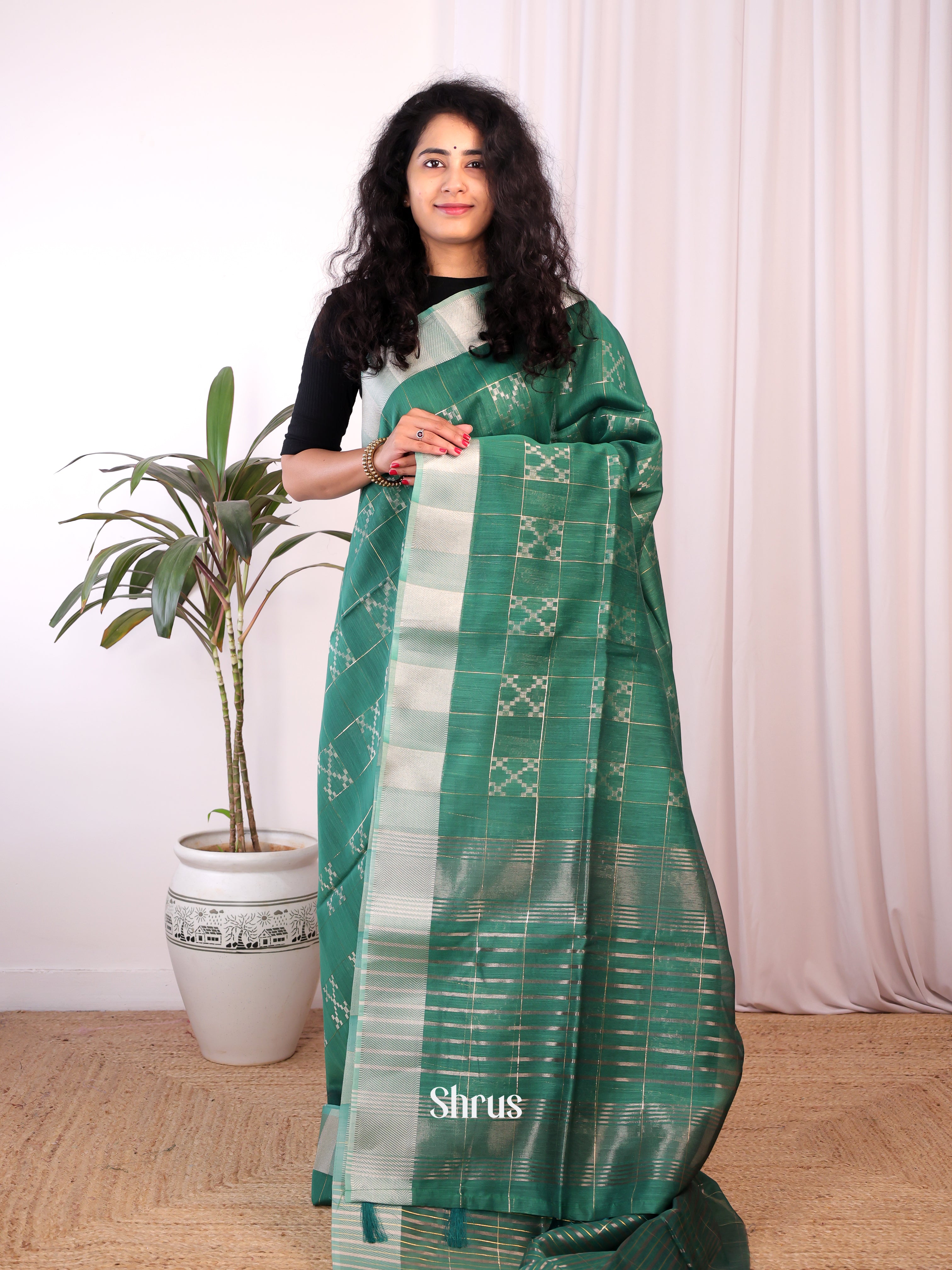 Green - Semi Maheshwari Saree - Shop on Shrus.com