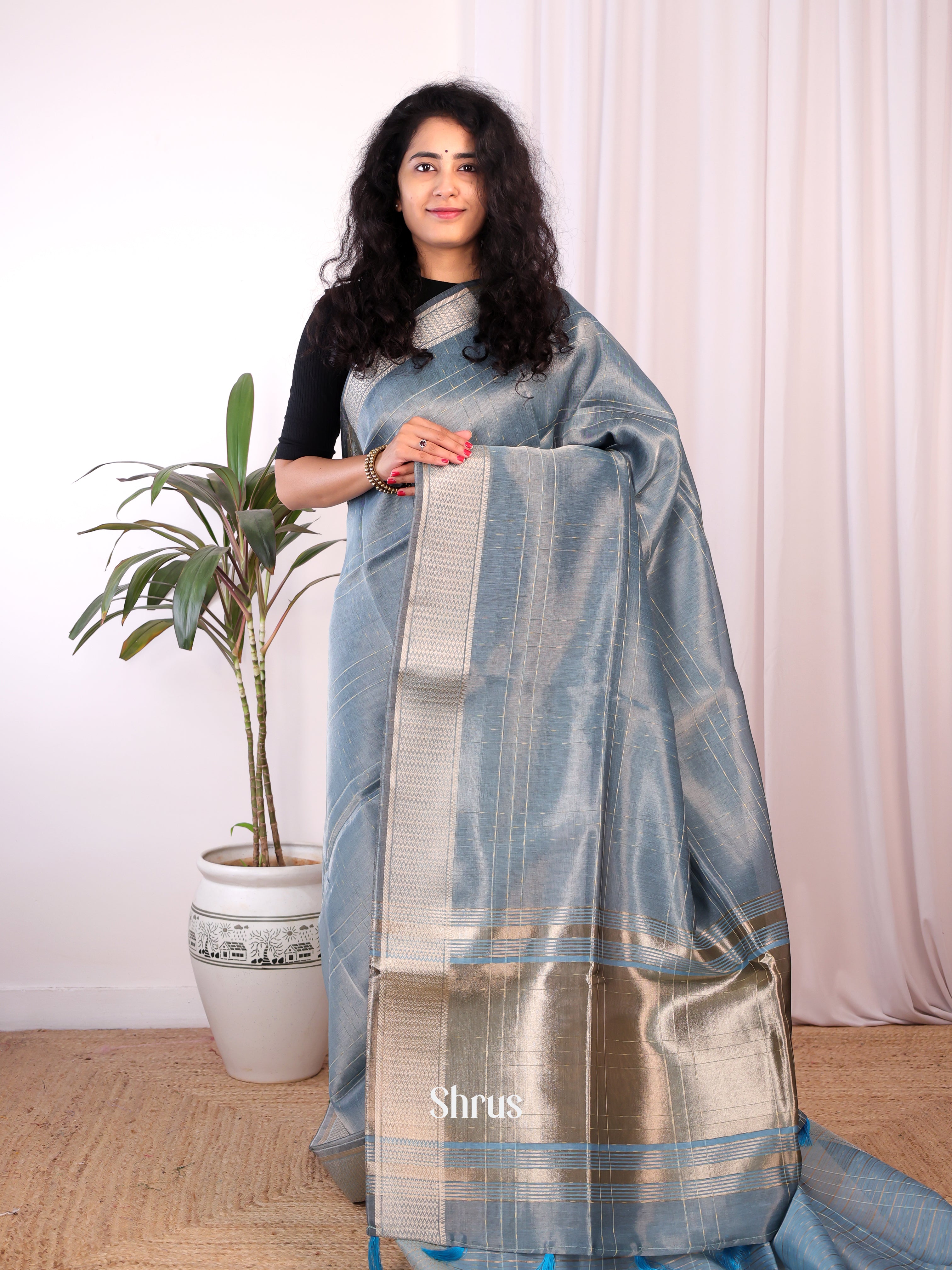 Blue - Semi Maheshwari Saree - Shop on Shrus.com