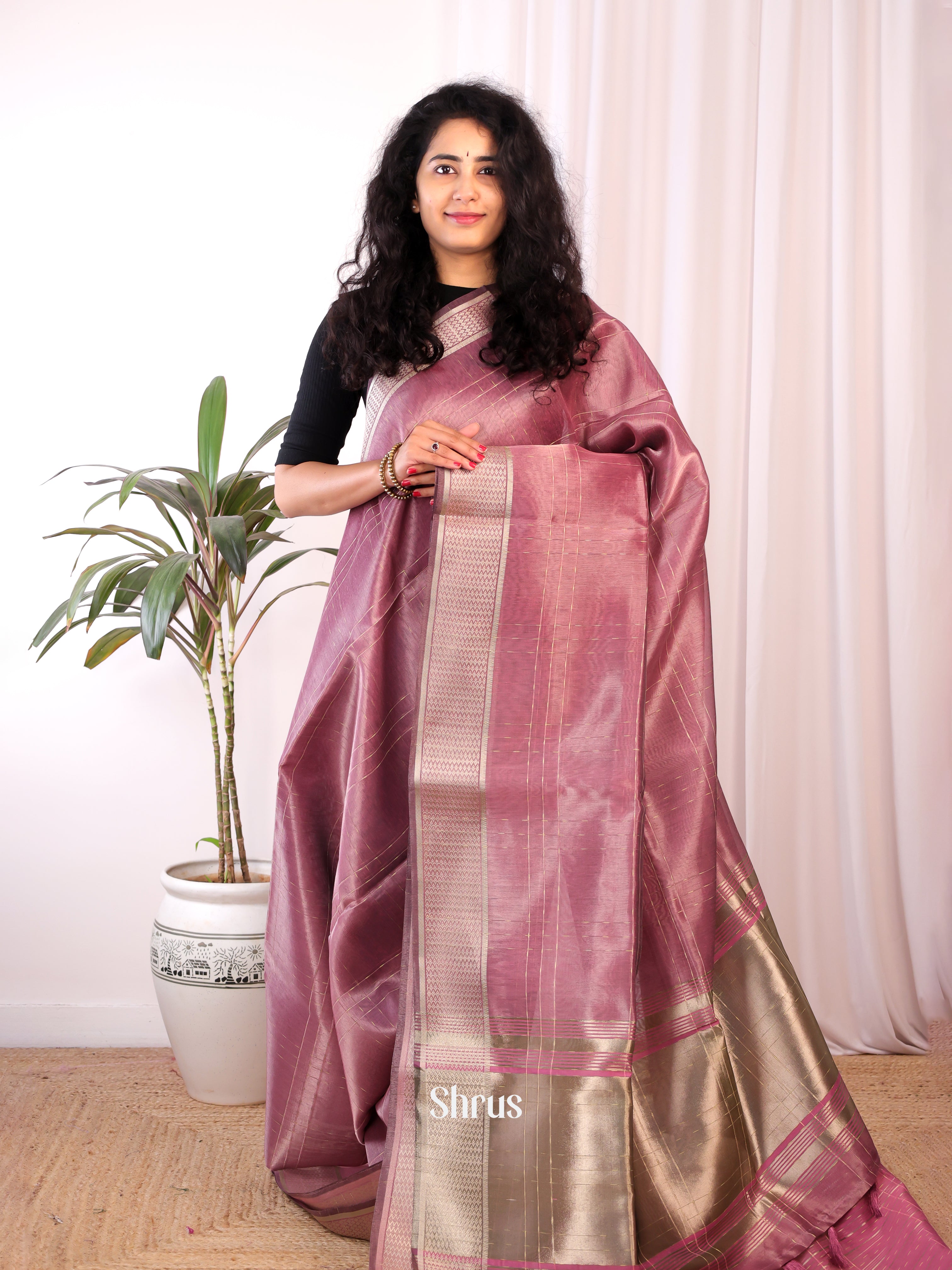 Pink - Semi Maheshwari Saree - Shop on Shrus.com