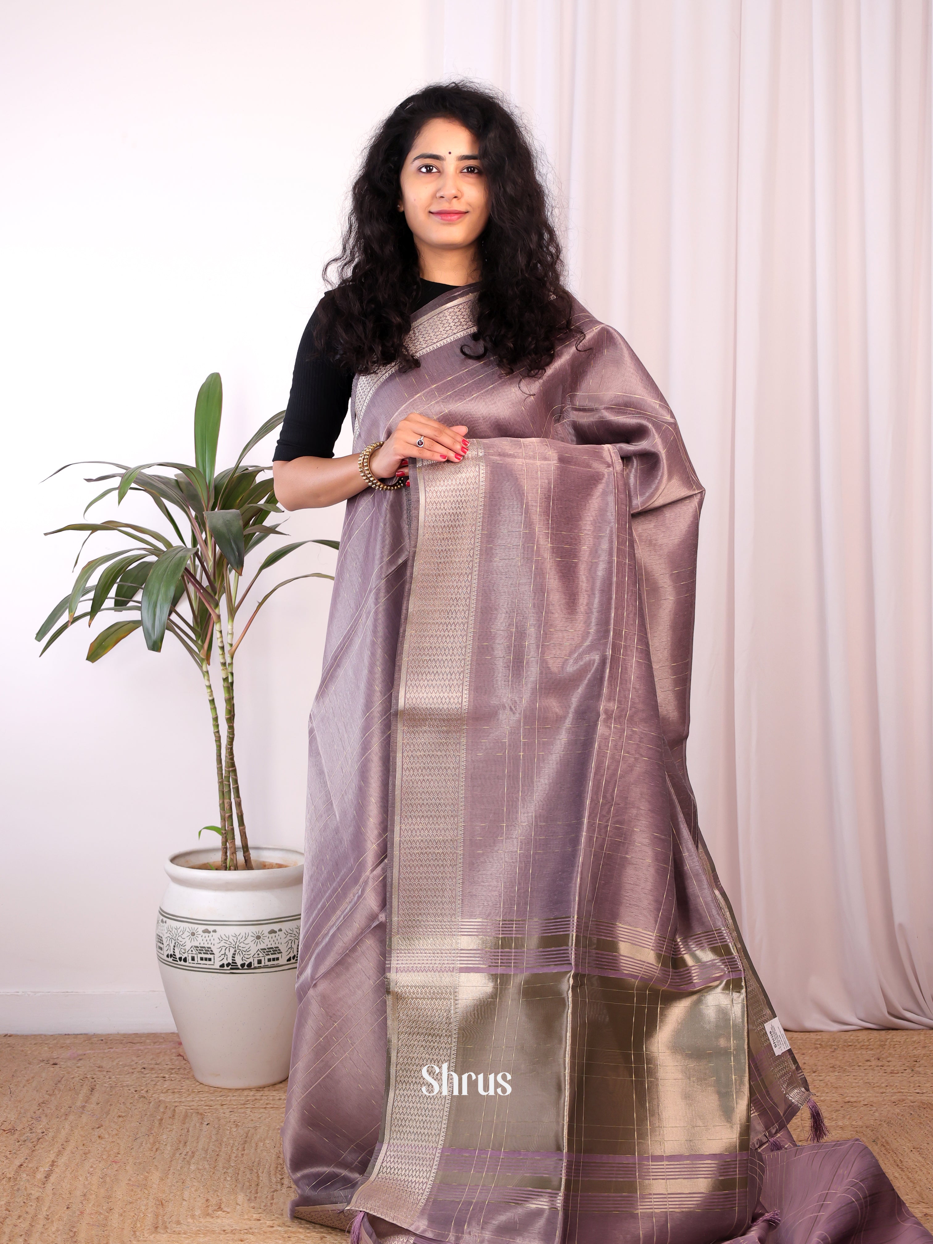 Purple - Semi Maheshwari Saree - Shop on Shrus.com