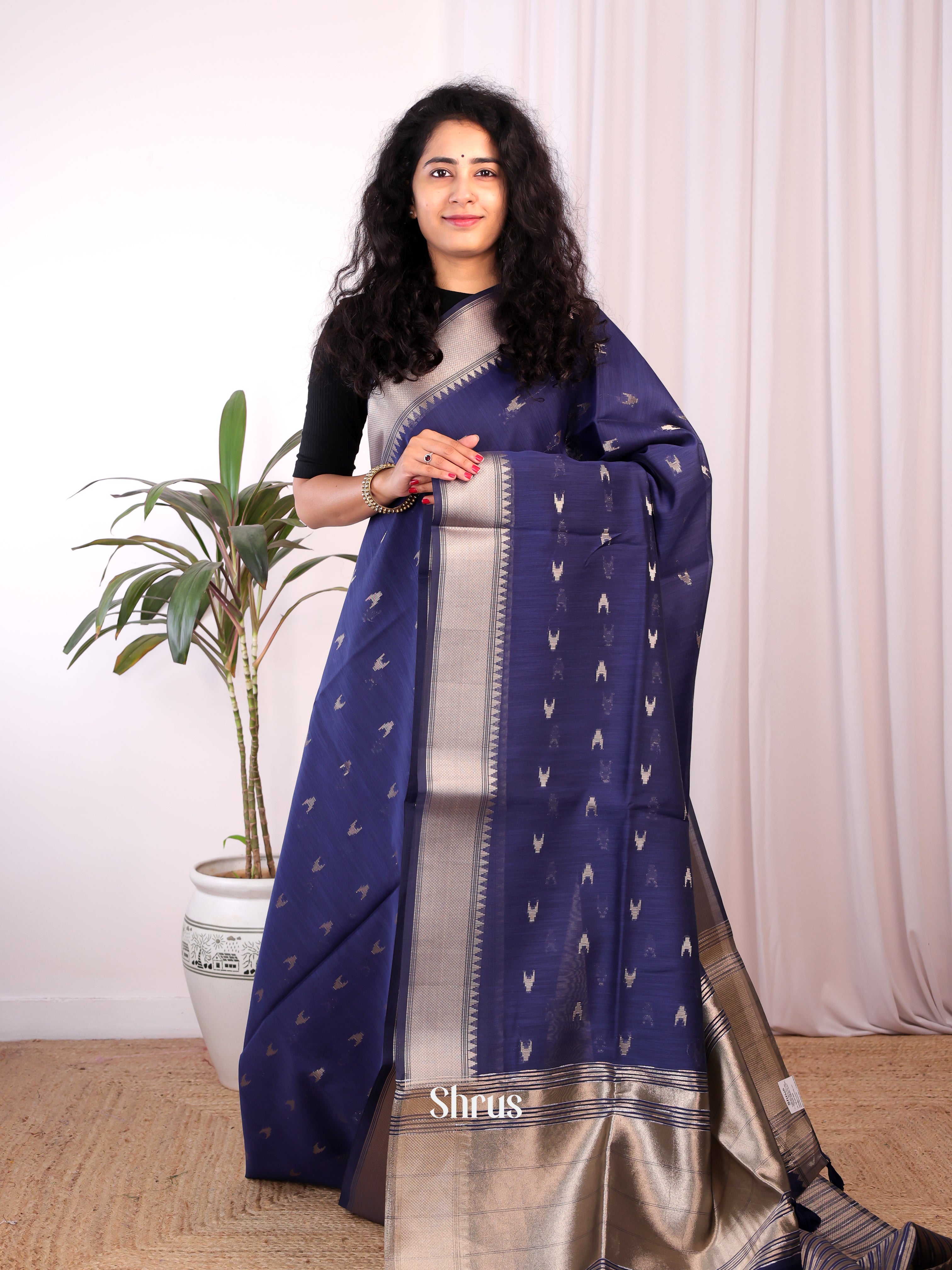 Blue - Semi Maheshwari Saree - Shop on Shrus.com