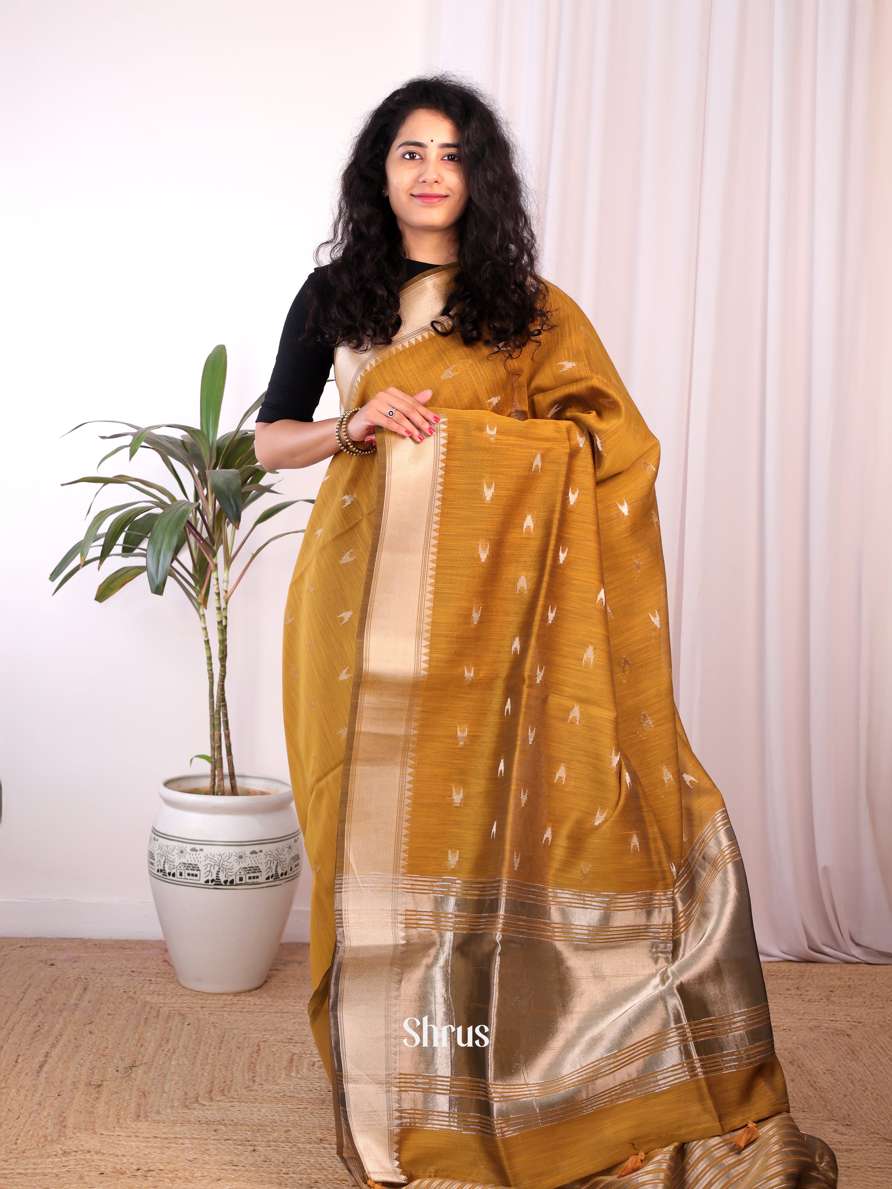 Mustard - Semi Maheshwari Saree - Shop on Shrus.com