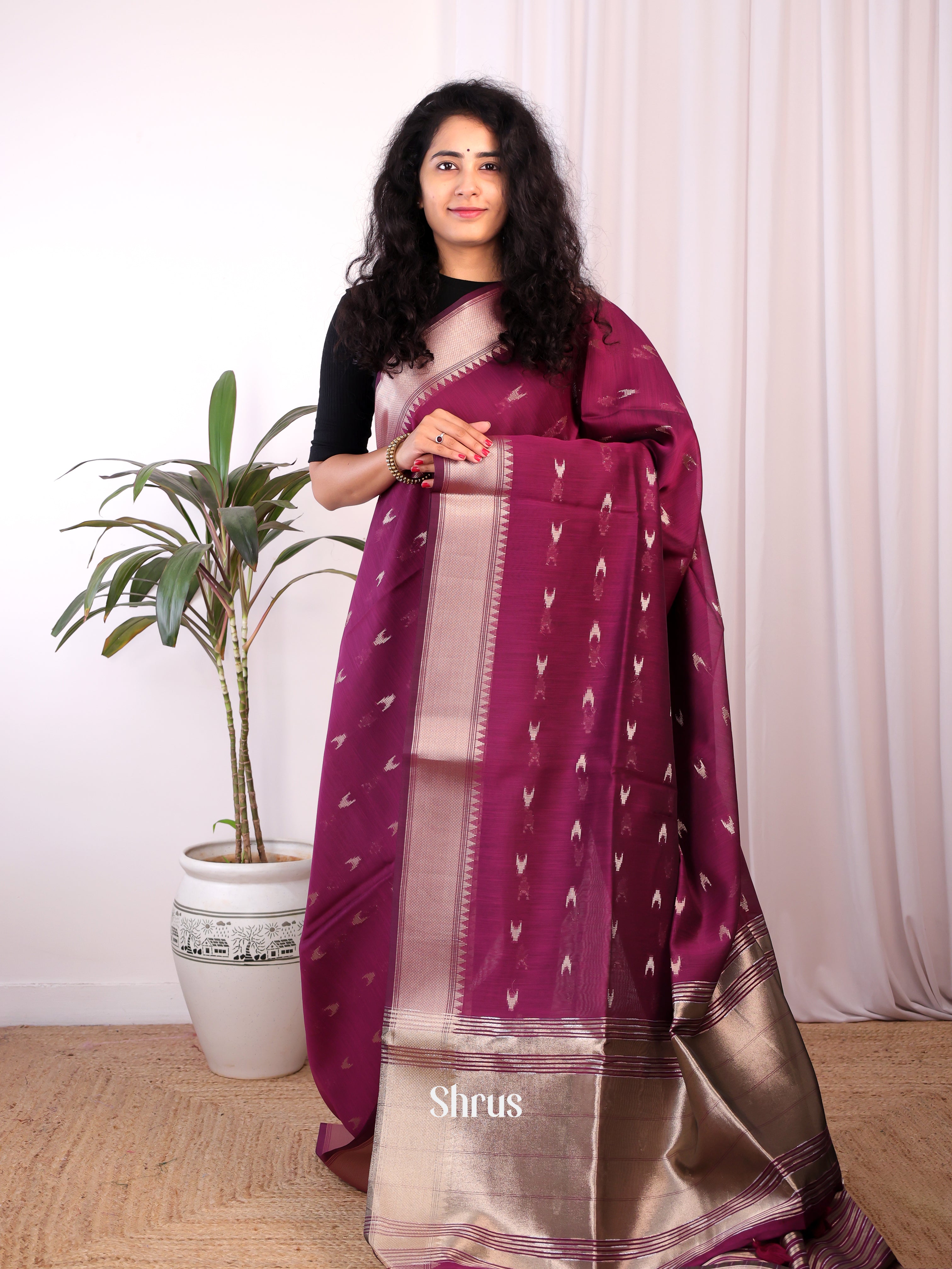 Purple - Semi Maheshwari Saree - Shop on Shrus.com