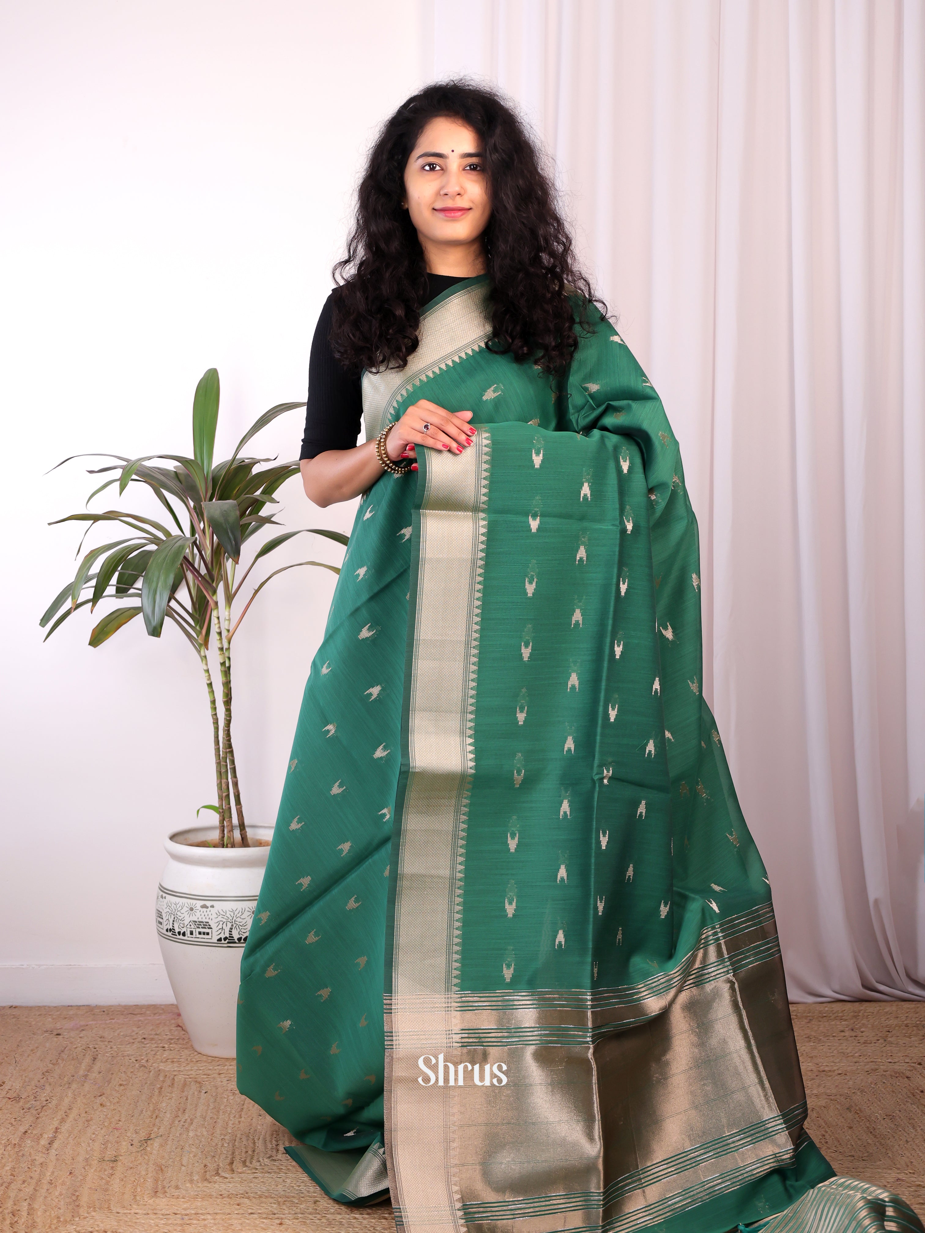 Green - Semi Maheshwari Saree - Shop on Shrus.com