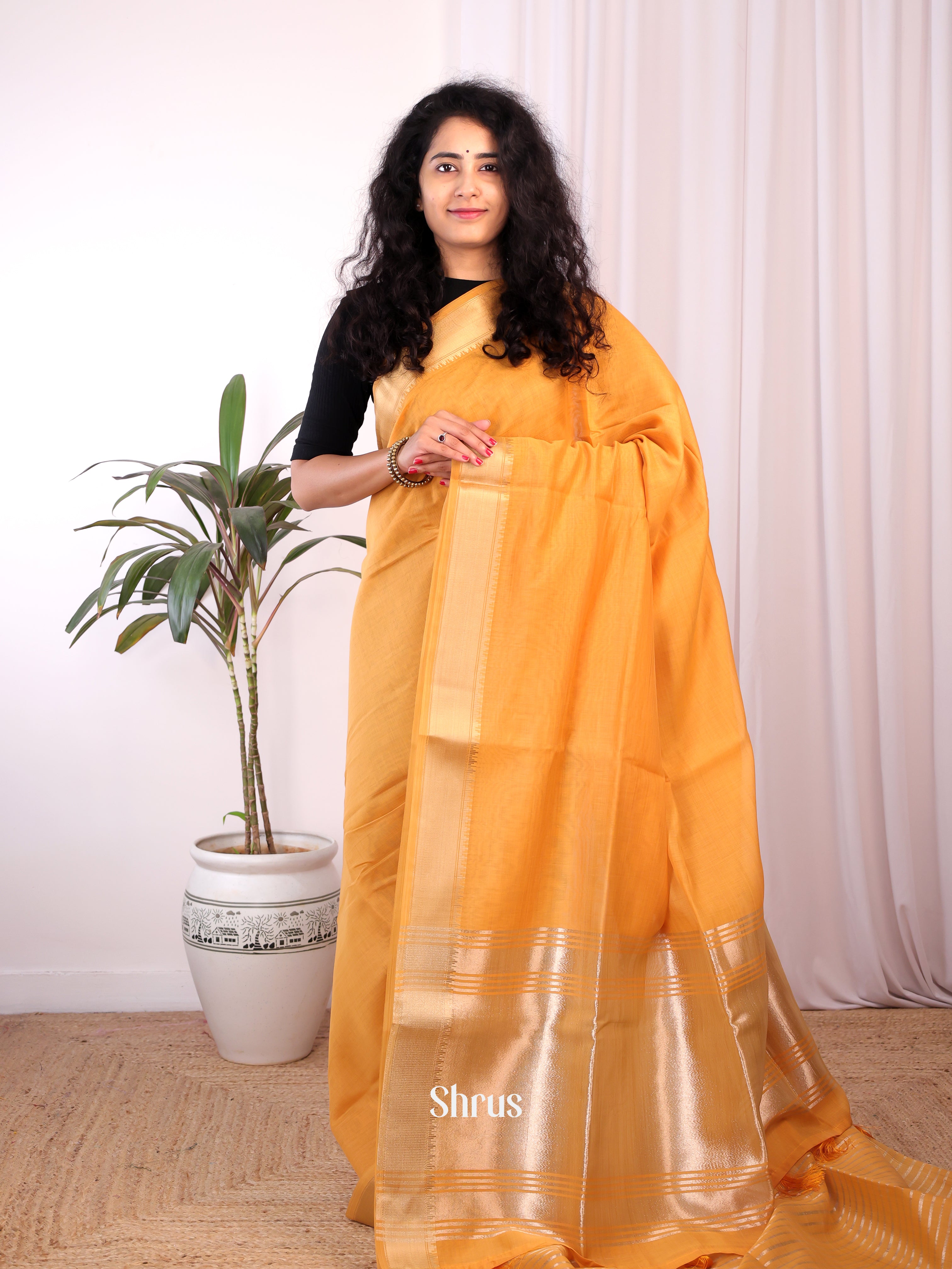 Orange - Semi Maheshwari Saree - Shop on Shrus.com