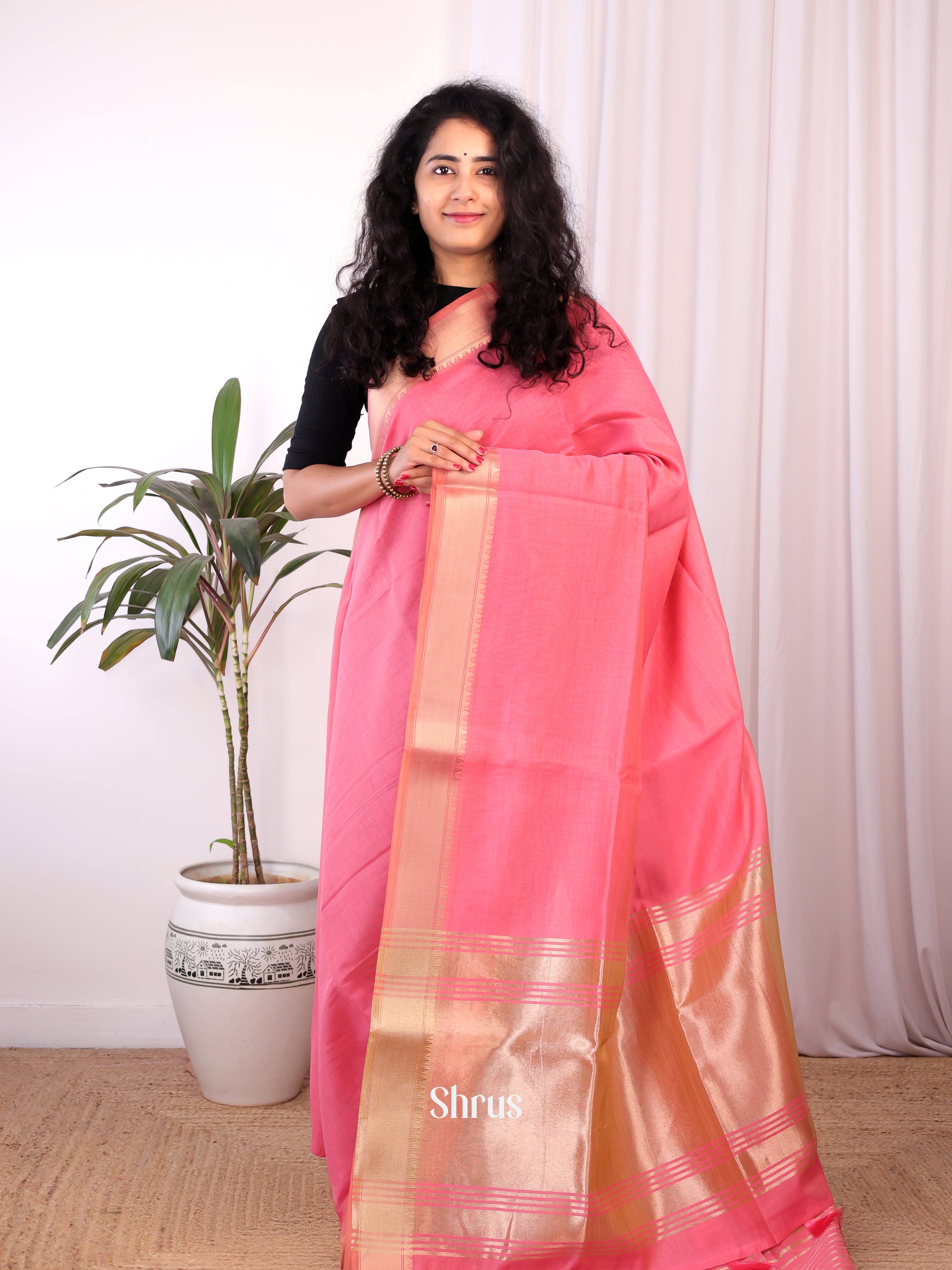 Pink - Semi Maheshwari Saree - Shop on Shrus.com