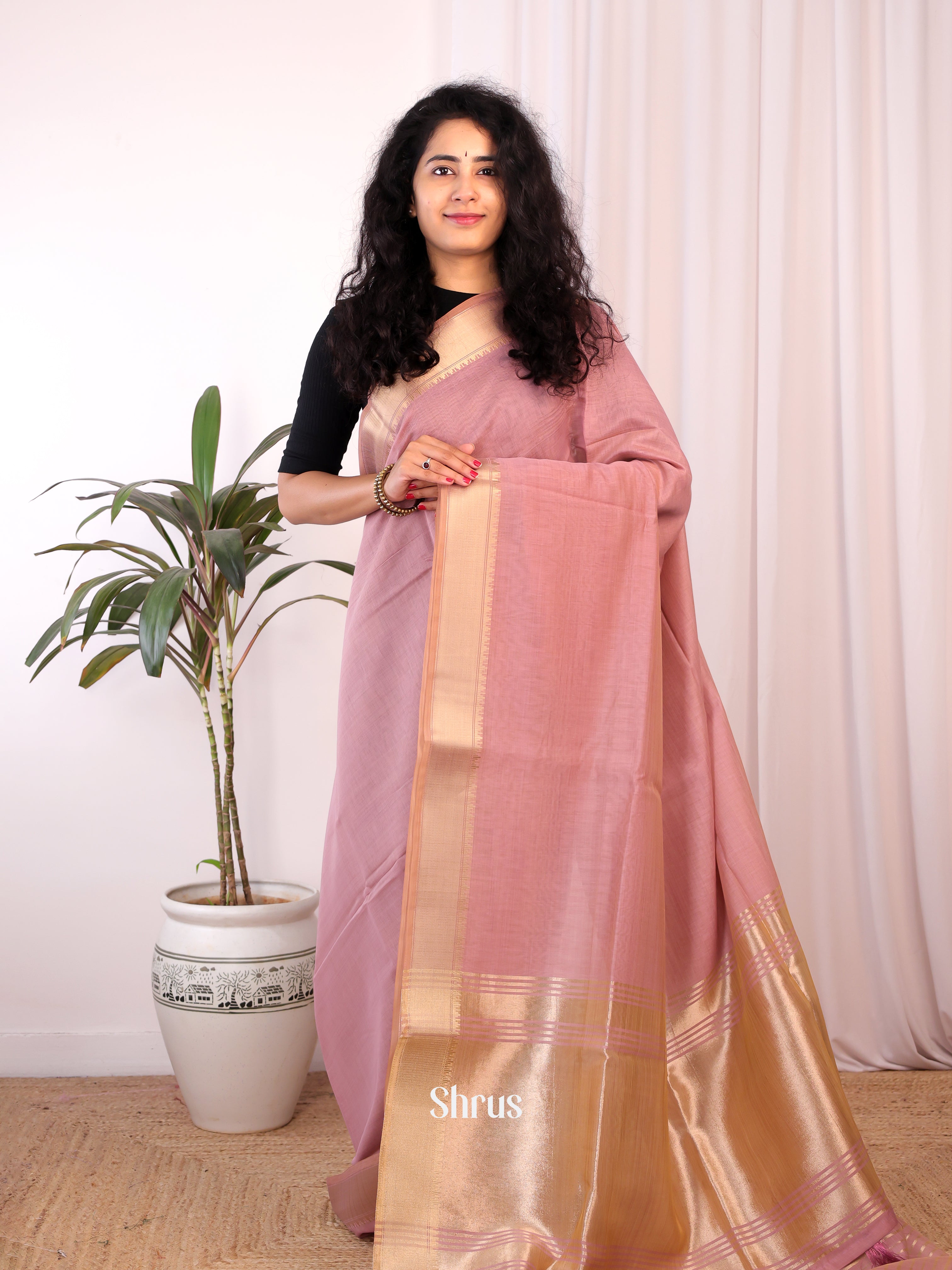 Pink - Semi Maheshwari Saree - Shop on Shrus.com