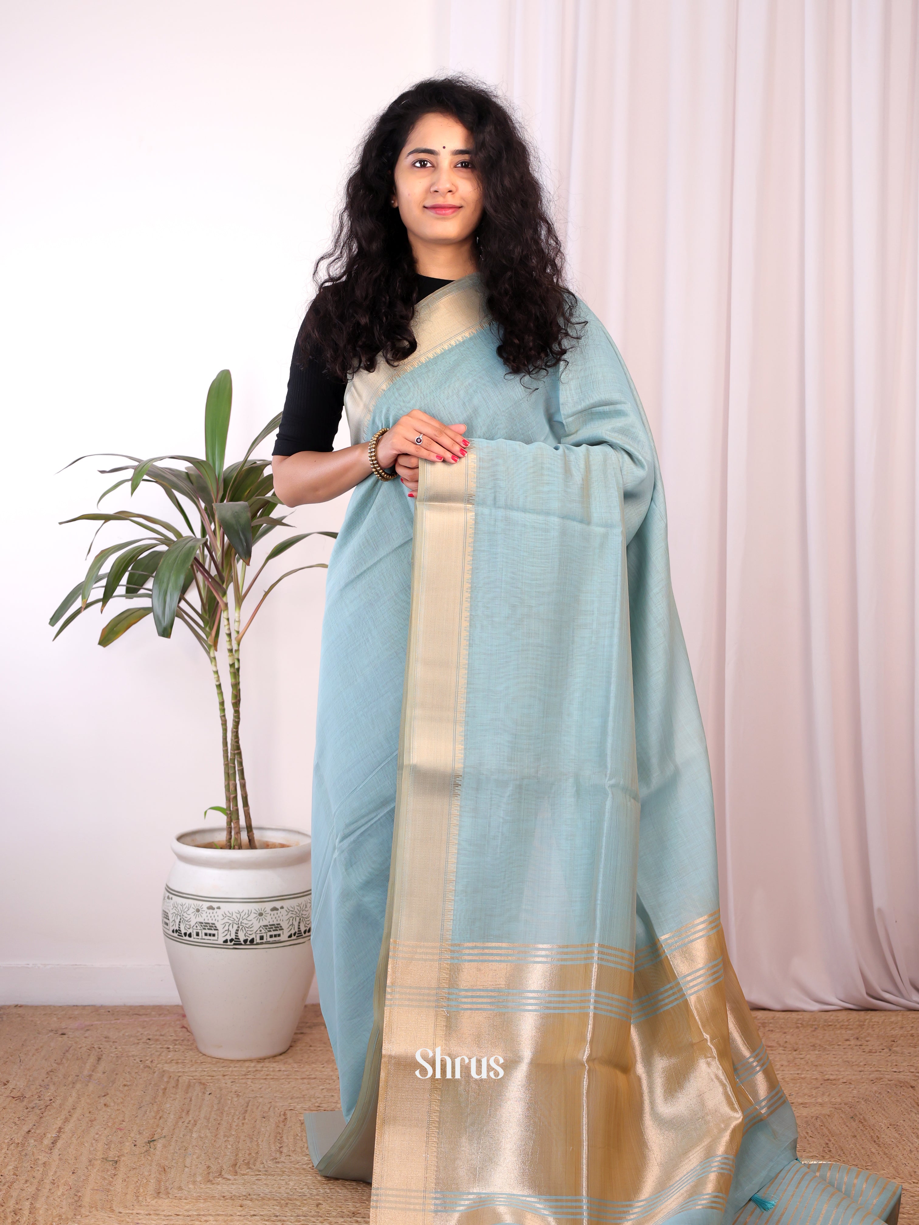 Blue - Semi Maheshwari Saree - Shop on Shrus.com