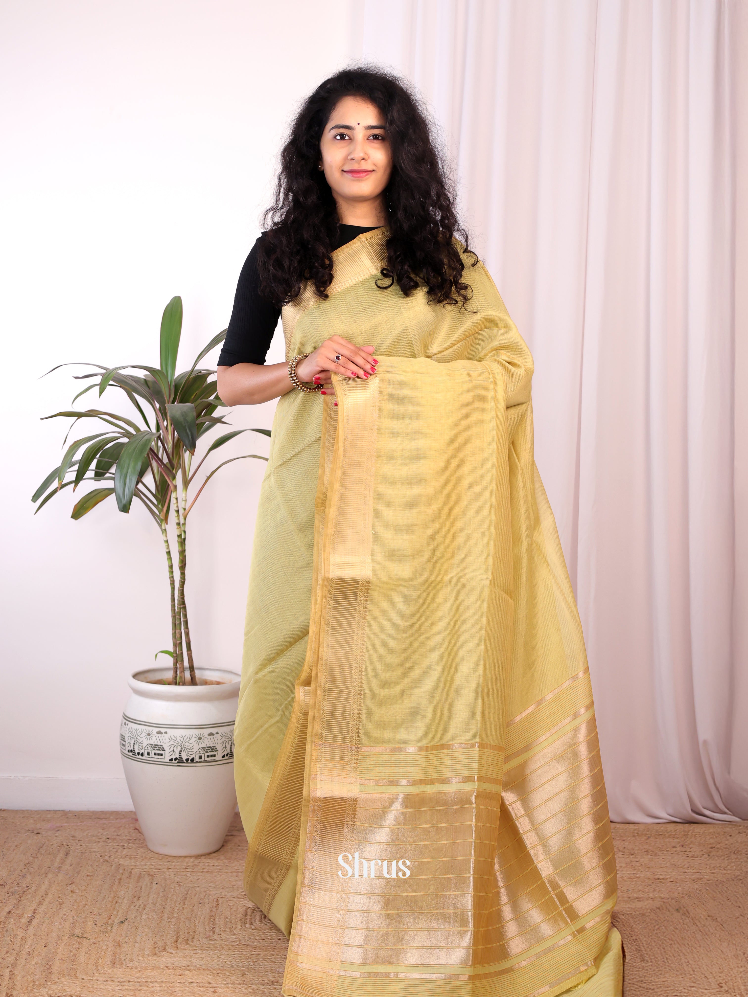 Lite Green - Semi Maheshwari Saree - Shop on Shrus.com