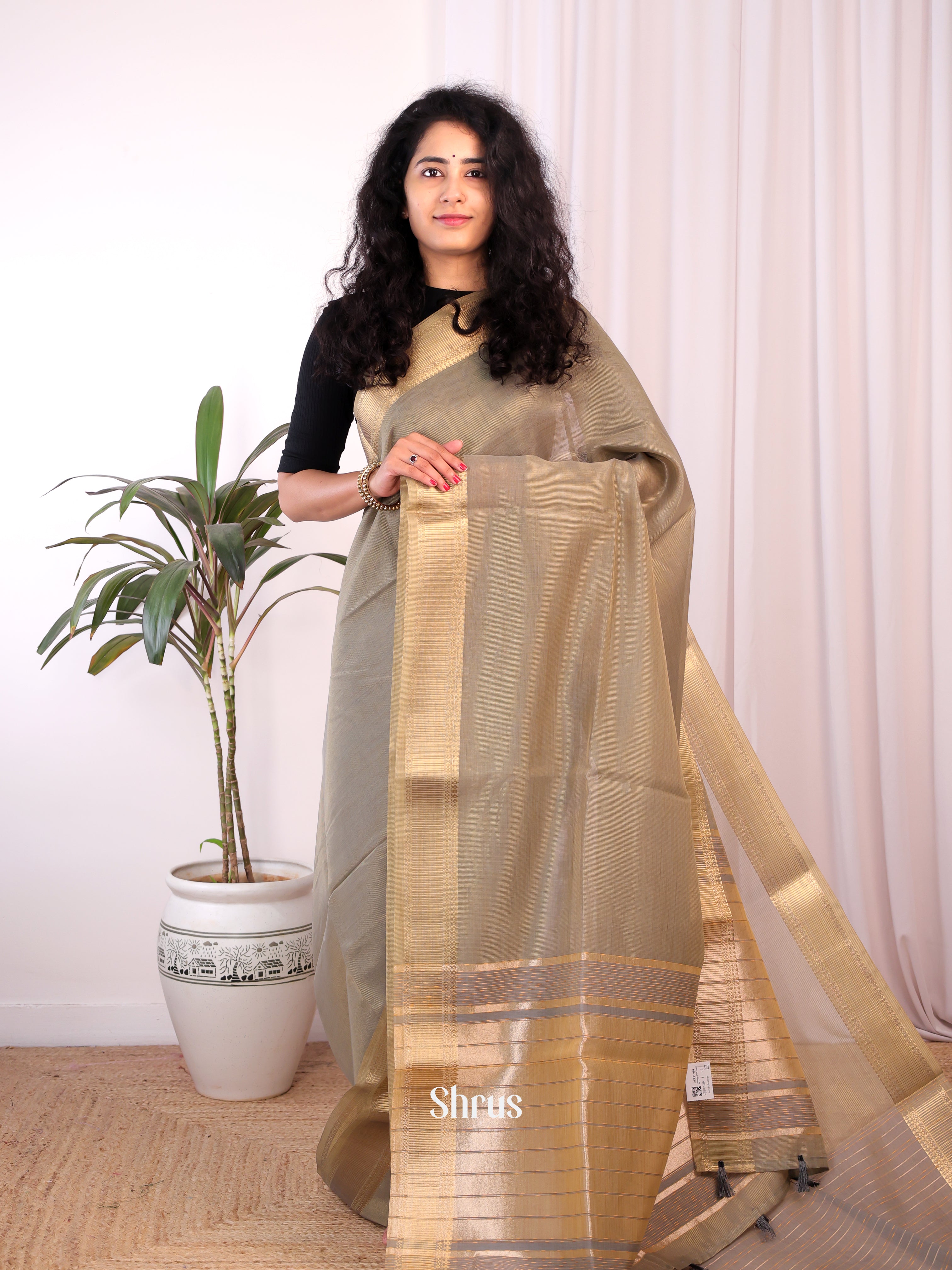 Grey - Semi Maheshwari Saree - Shop on Shrus.com