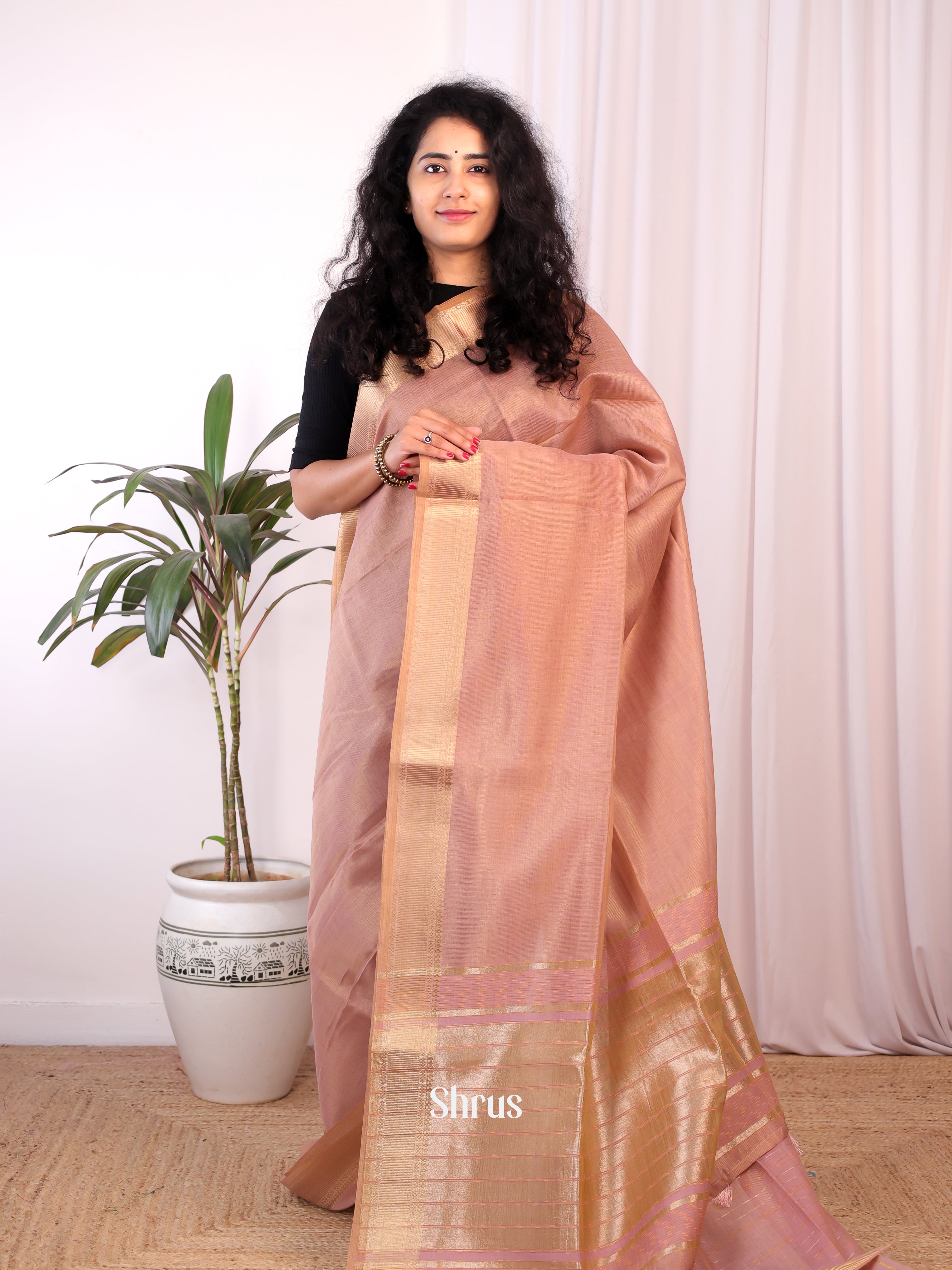 Dusty Pink - Semi Maheshwari Saree - Shop on Shrus.com
