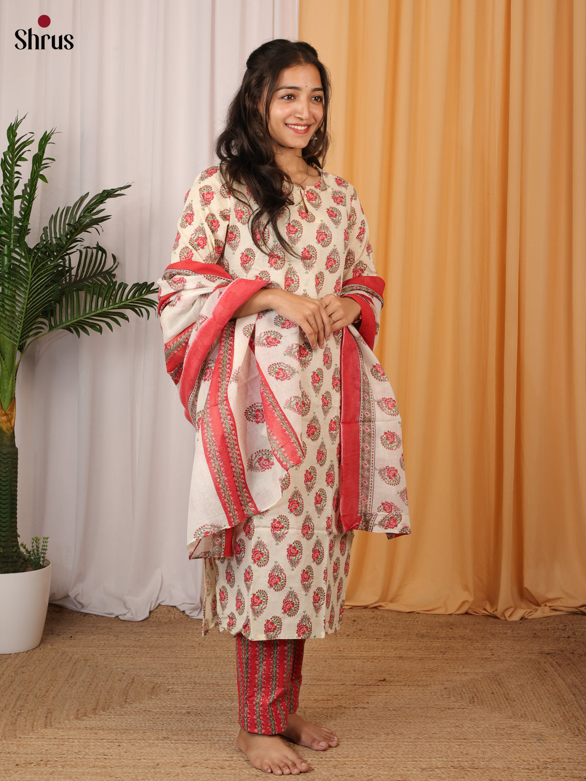 Cream & Red- Readymade Suits - Shop on Shrus.com