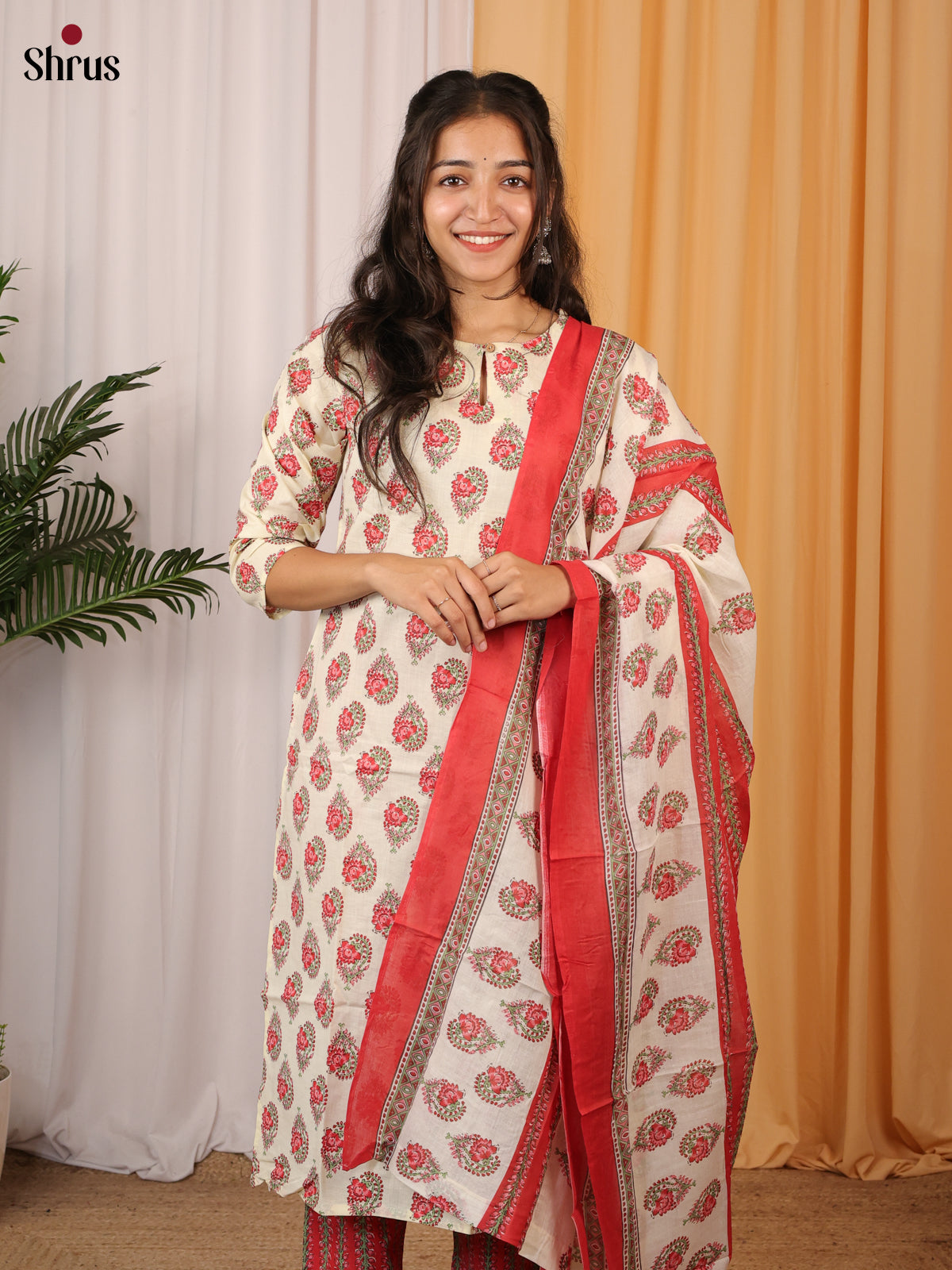 Cream & Red- Readymade Suits - Shop on Shrus.com