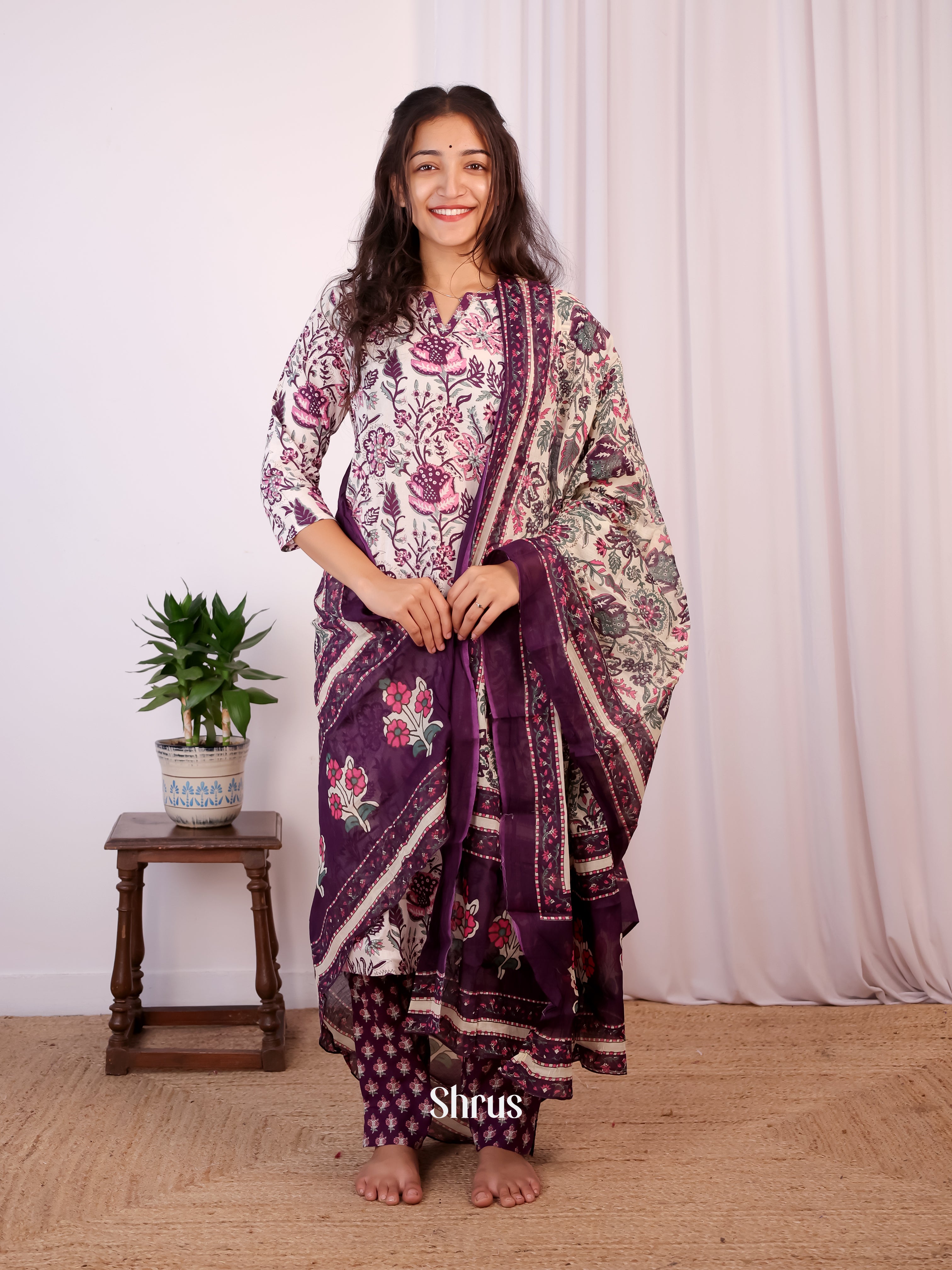 Cream & Purple - Readymade Suits - Shop on Shrus.com