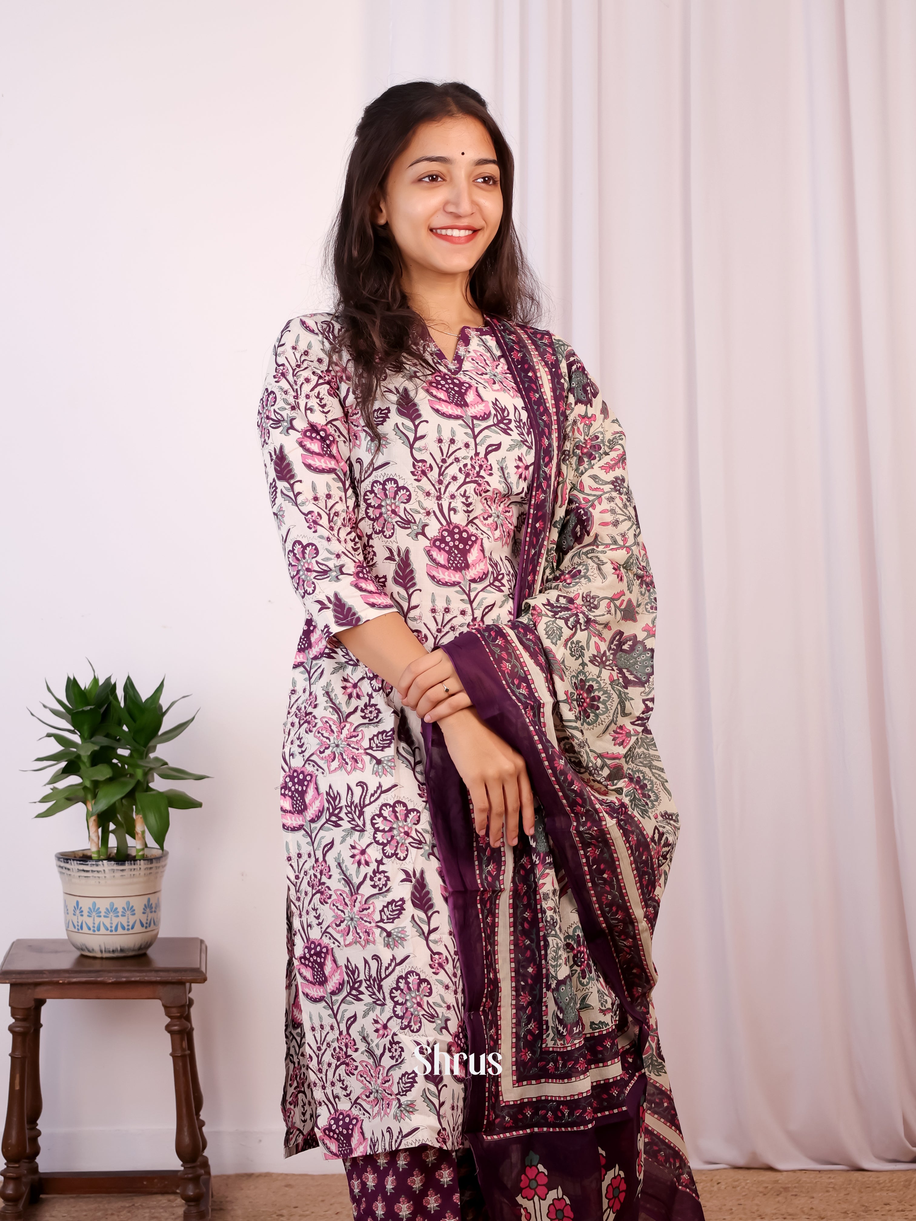 Cream & Purple - Readymade Suits - Shop on Shrus.com